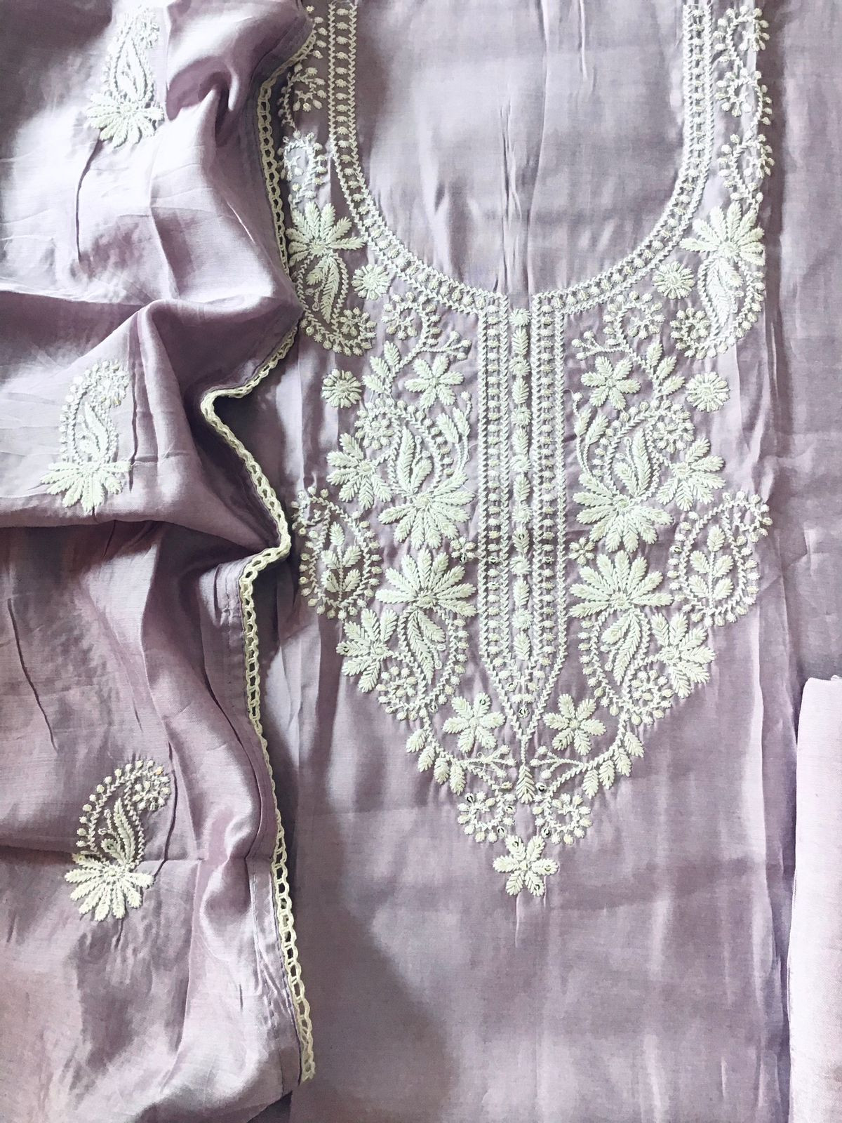 Soft Silk Embroidered Suit - Lavender