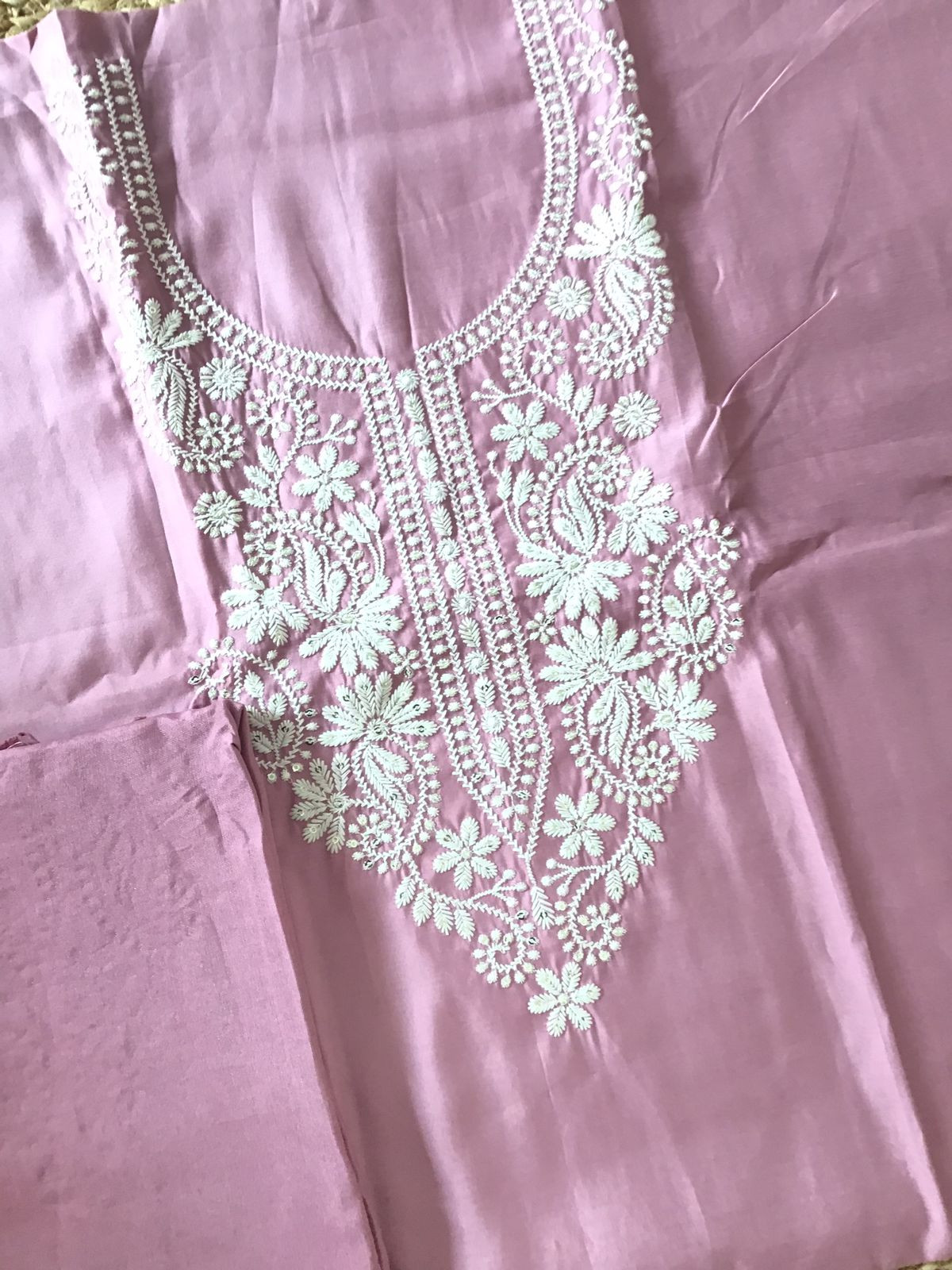 Soft Silk Embroidered Suit - Onion Pink