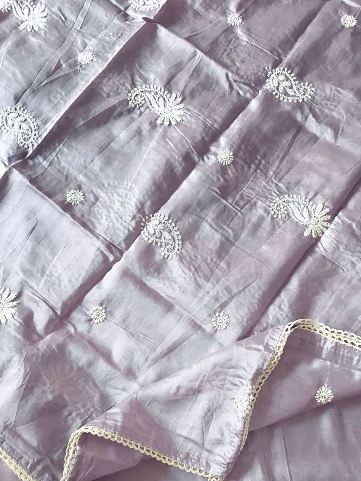 Soft Silk Embroidered Suit - Lavender