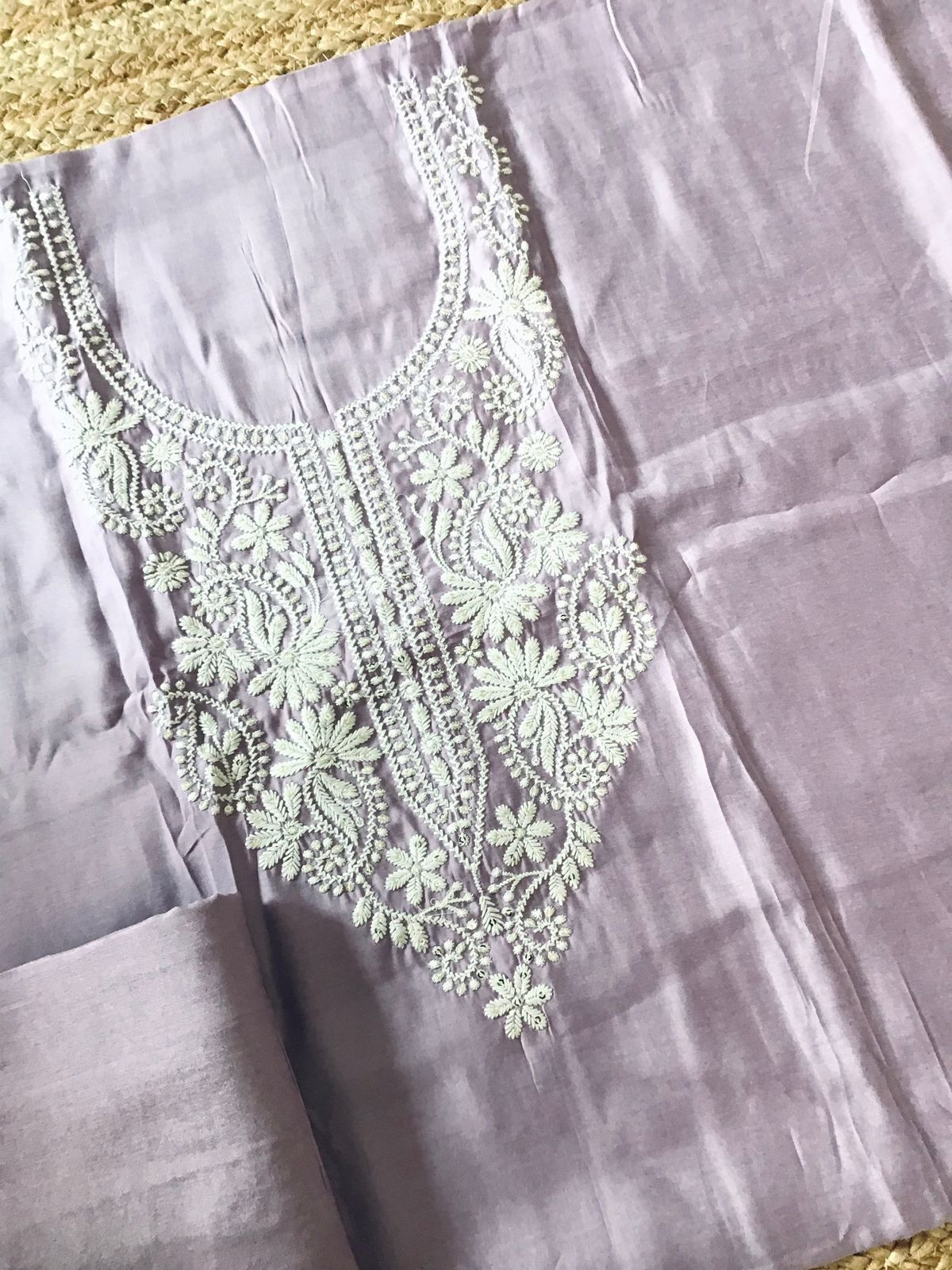 Soft Silk Embroidered Suit - Lavender