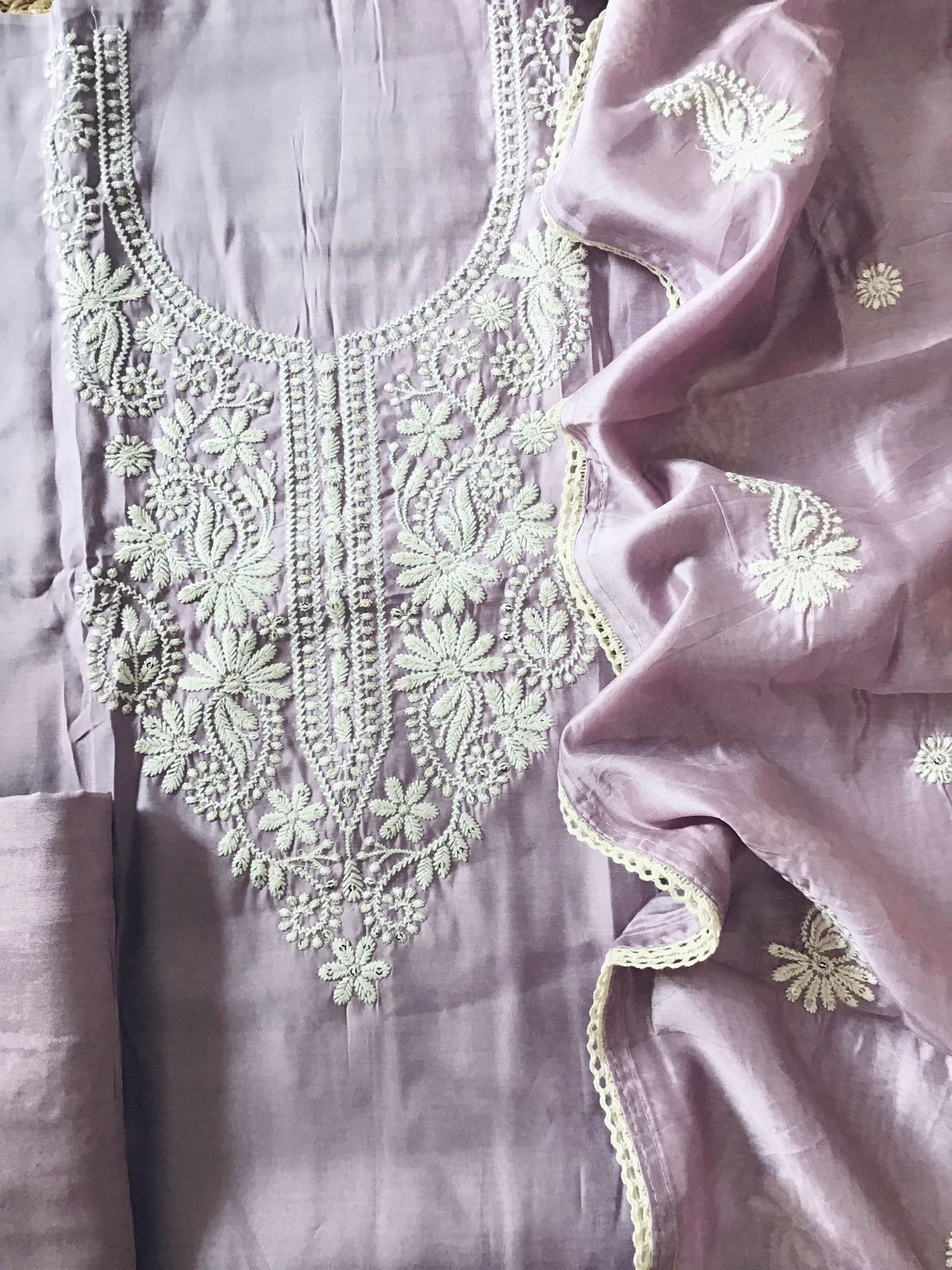 Soft Silk Embroidered Suit - Lavender