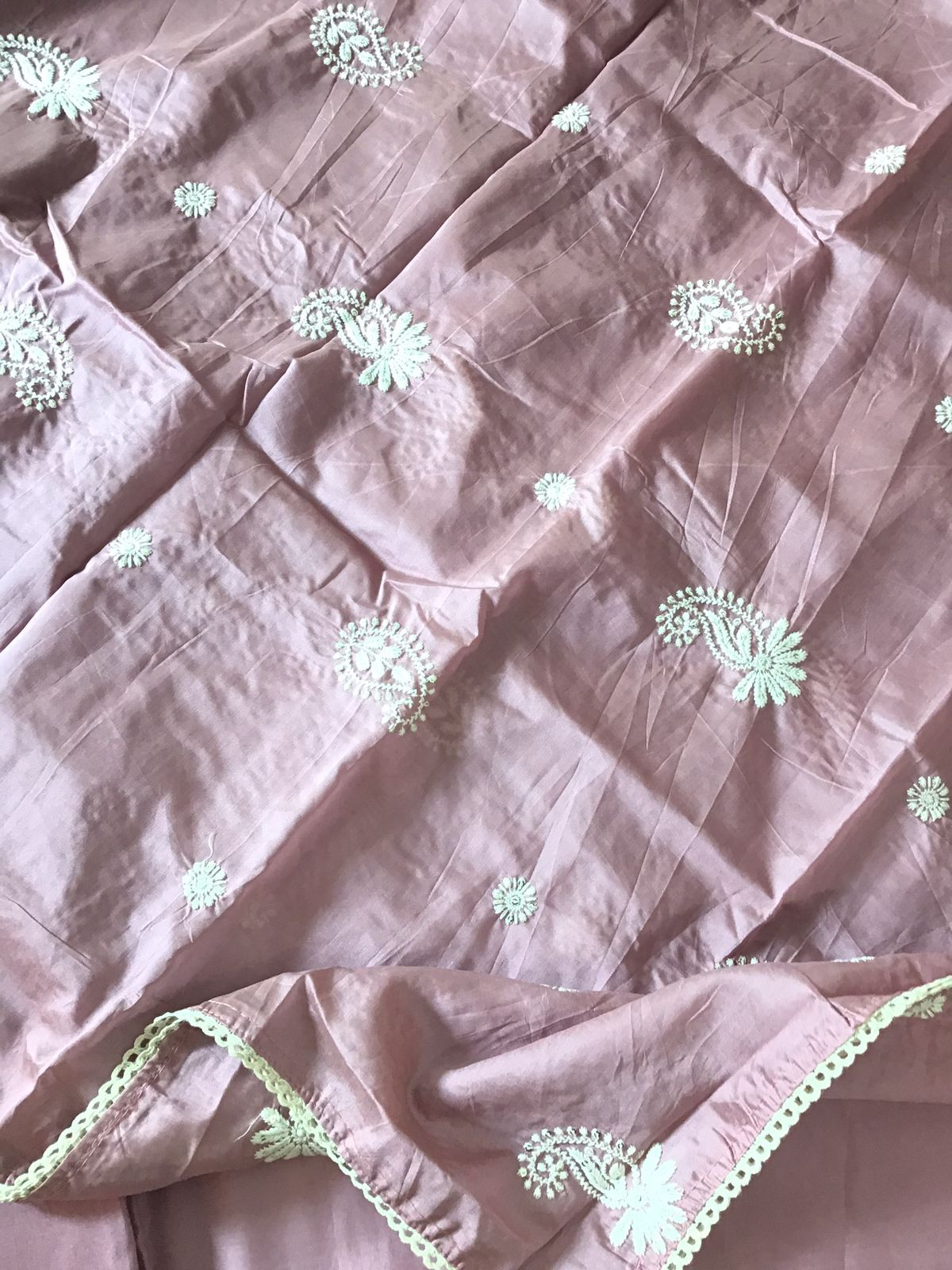 Soft Silk Embroidered Suit - Onion Pink