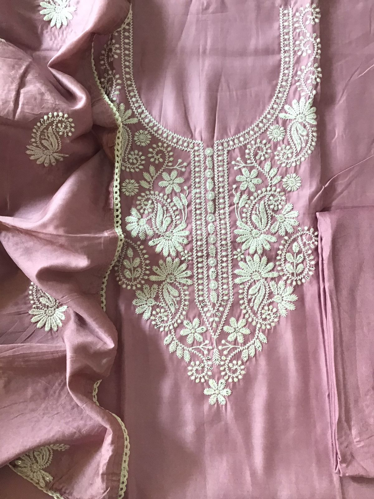 Soft Silk Embroidered Suit - Onion Pink