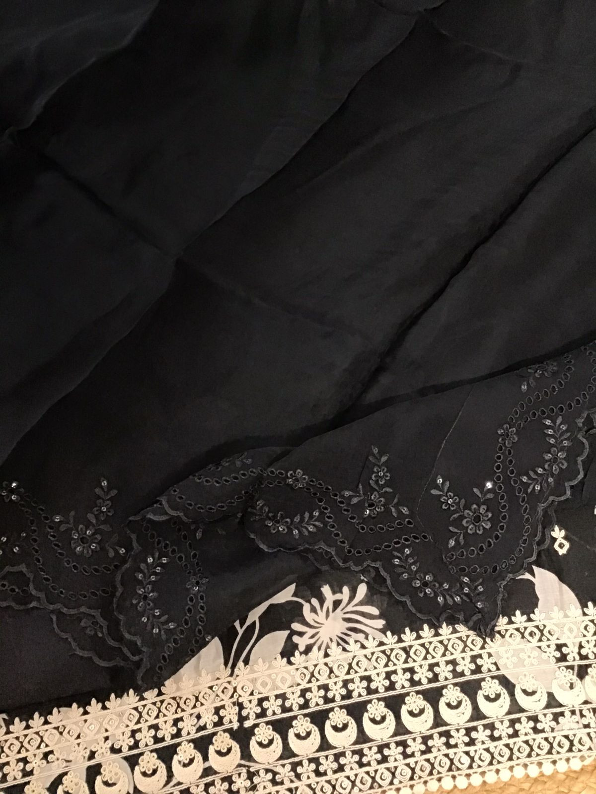 Pure Chanderi Printed Embroidered Suit - Black