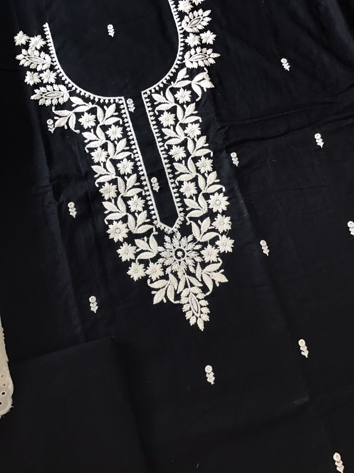 Pure Cotton Embroidered Suit - Black