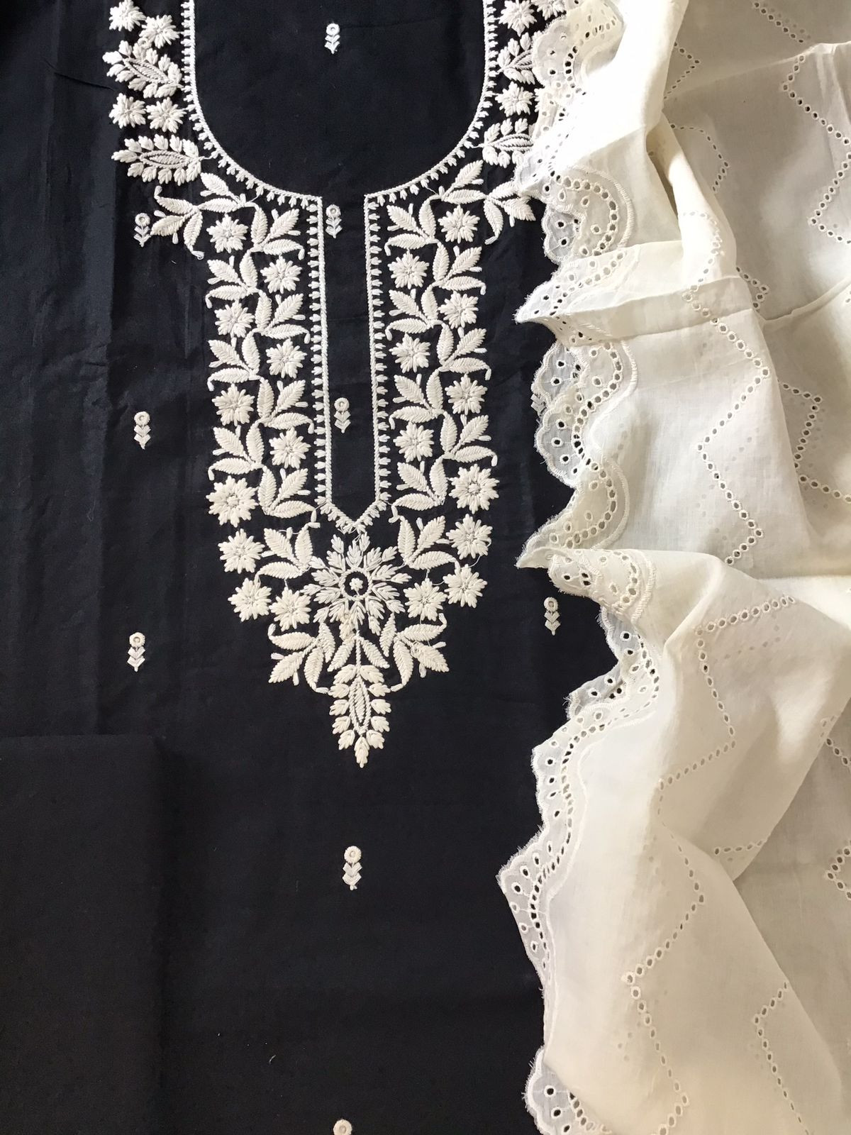 Pure Cotton Embroidered Suit - Black