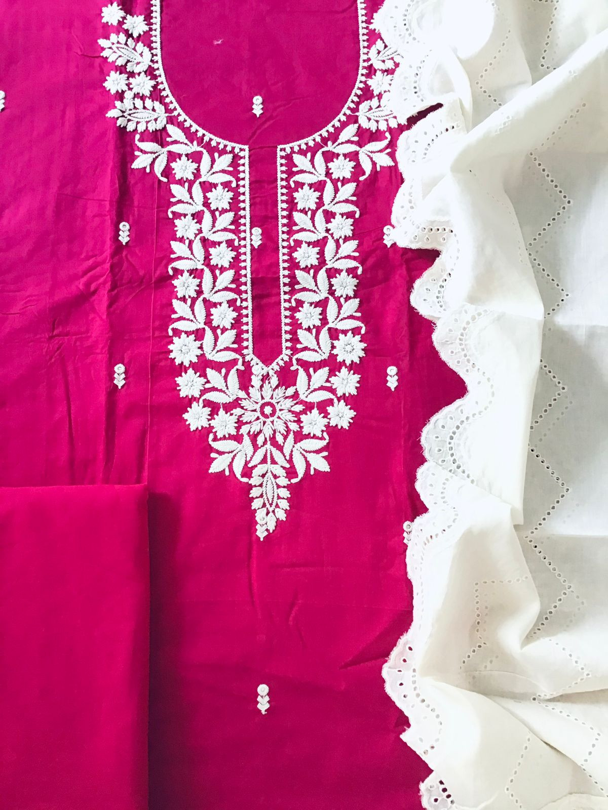 Pure Cotton Embroidered Suit - Pink