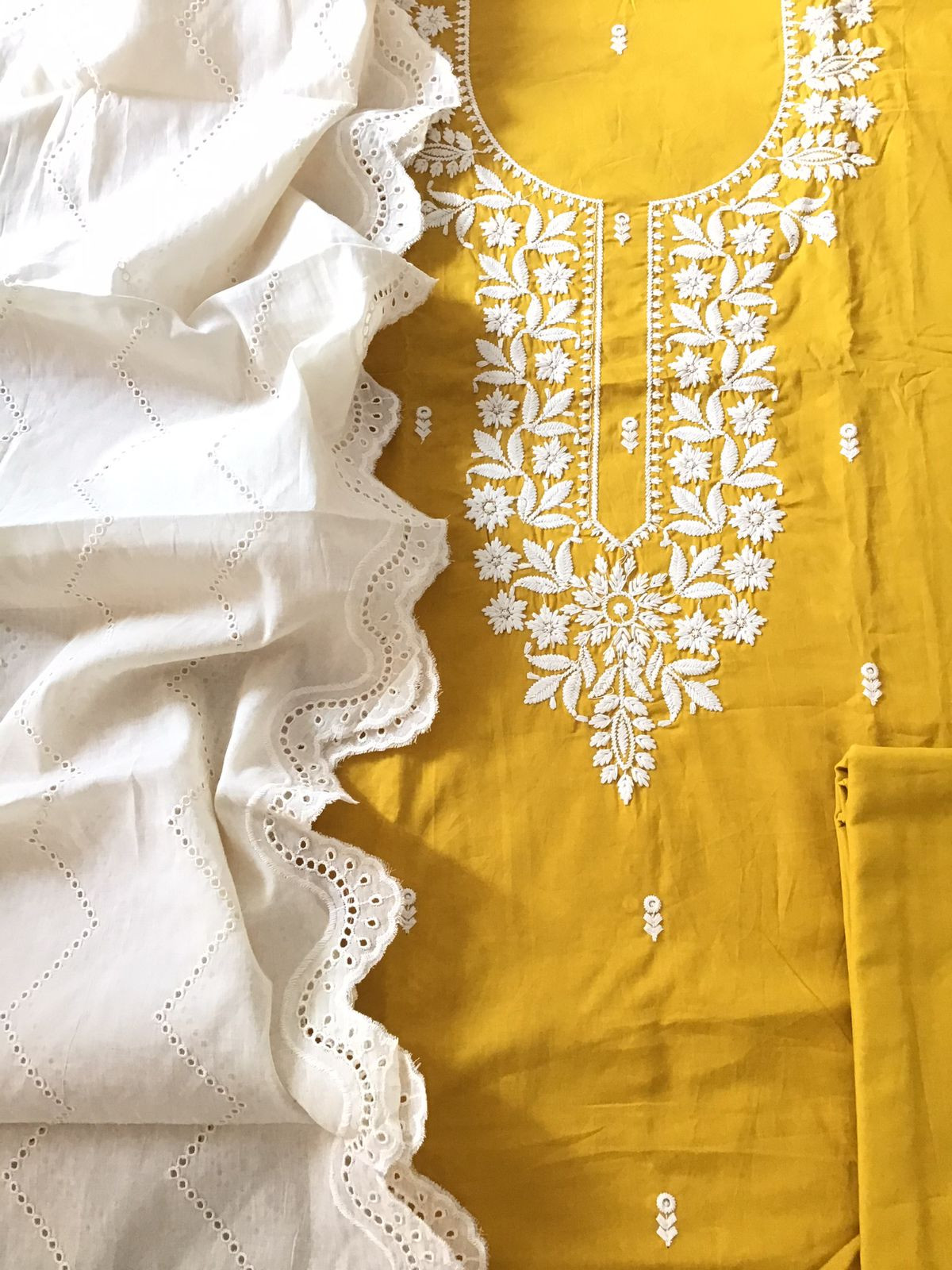 Pure Cotton Embroidered Suit - Yellow