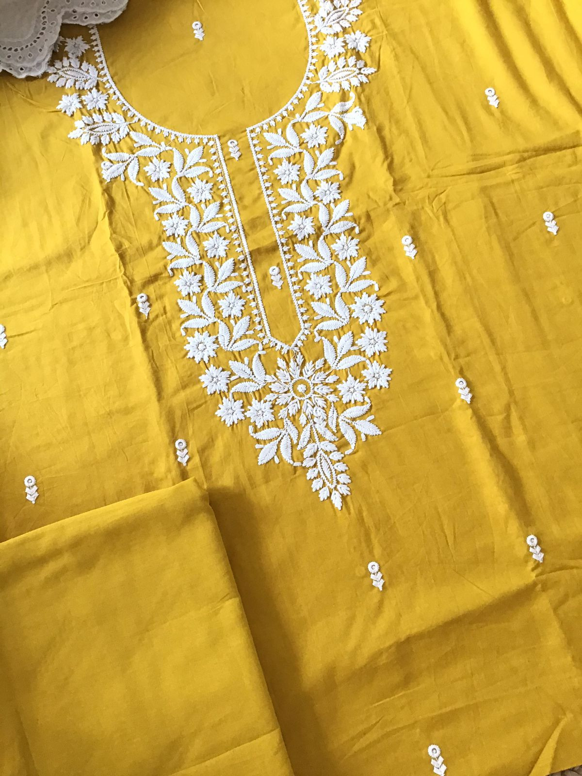 Pure Cotton Embroidered Suit - Yellow