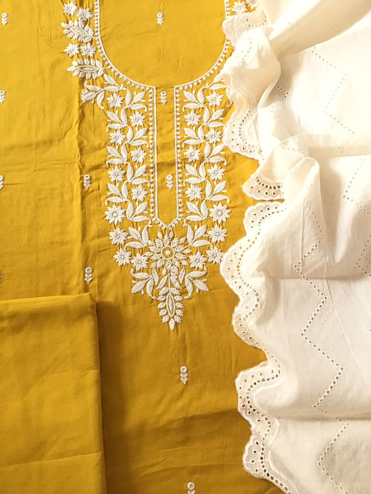 Pure Cotton Embroidered Suit - Yellow