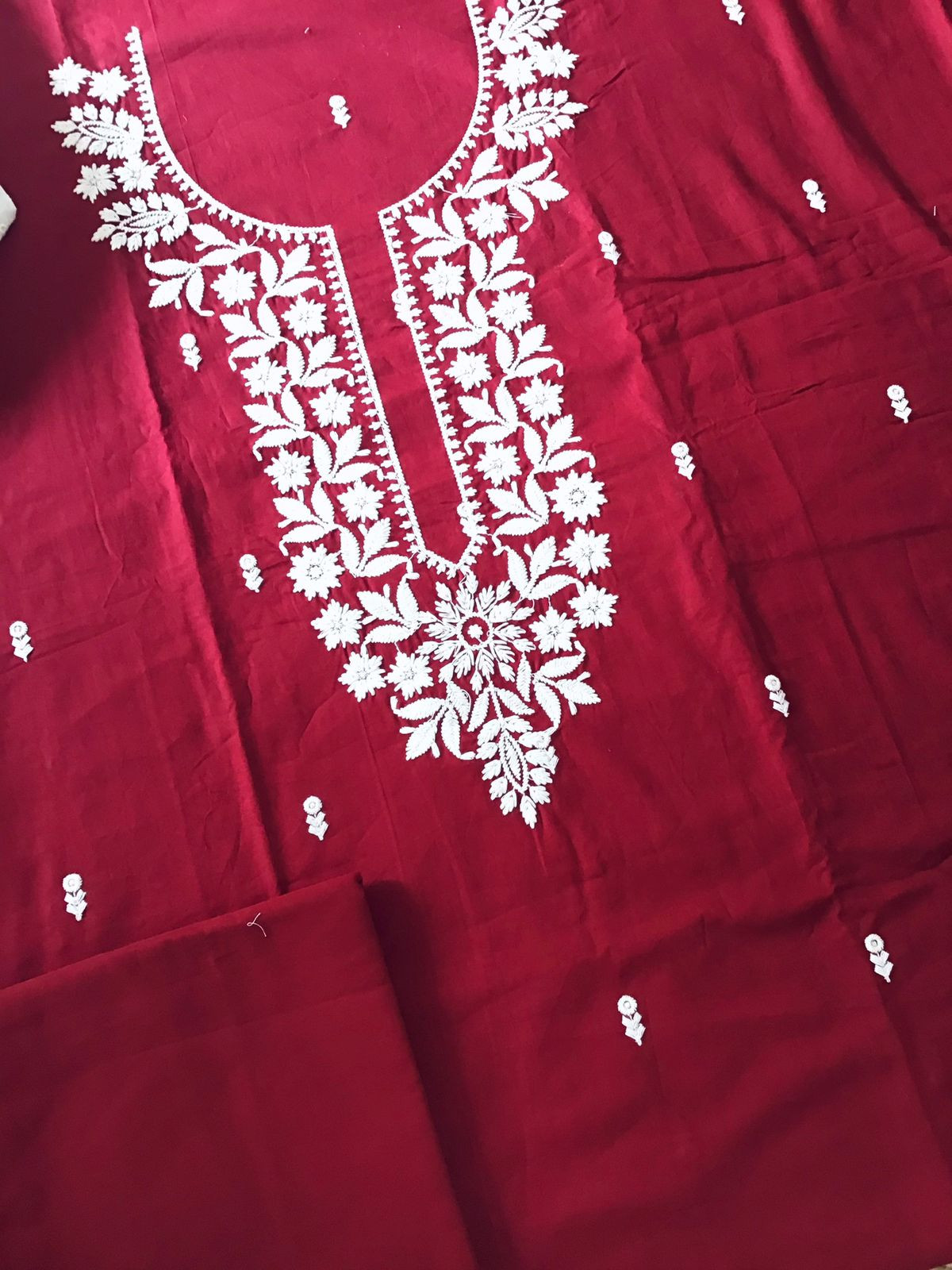 Pure Cotton Embroidered Suit - Red