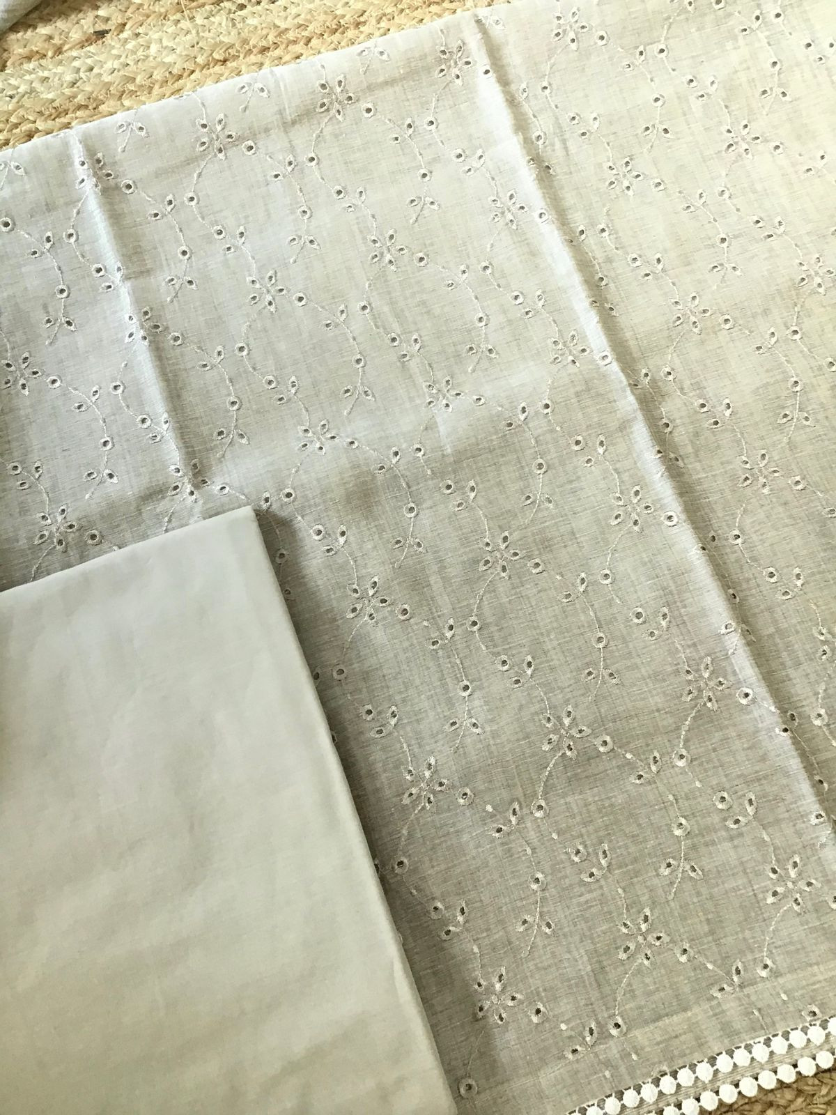 Soft Slub Chanderi Jamdani Weaved Embroidered Suit - Beige