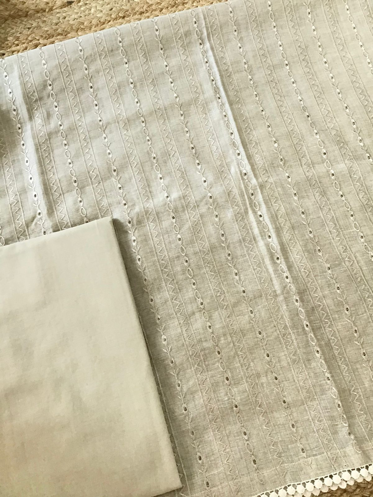 Soft Slub Chanderi Jamdani Weaved Embroidered Suit - Beige