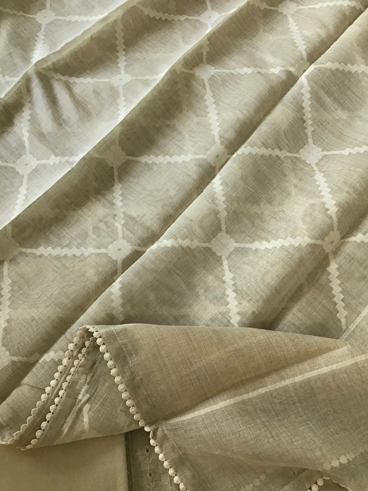 Soft Slub Chanderi Jamdani Weaved Embroidered Suit - Beige