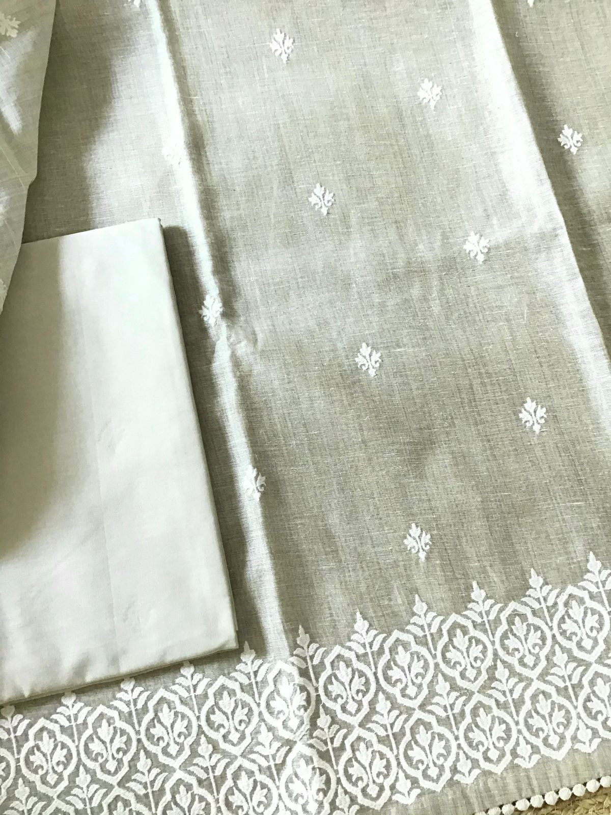 Soft Slub Chanderi Jamdani Weaved Embroidered Suit - Beige