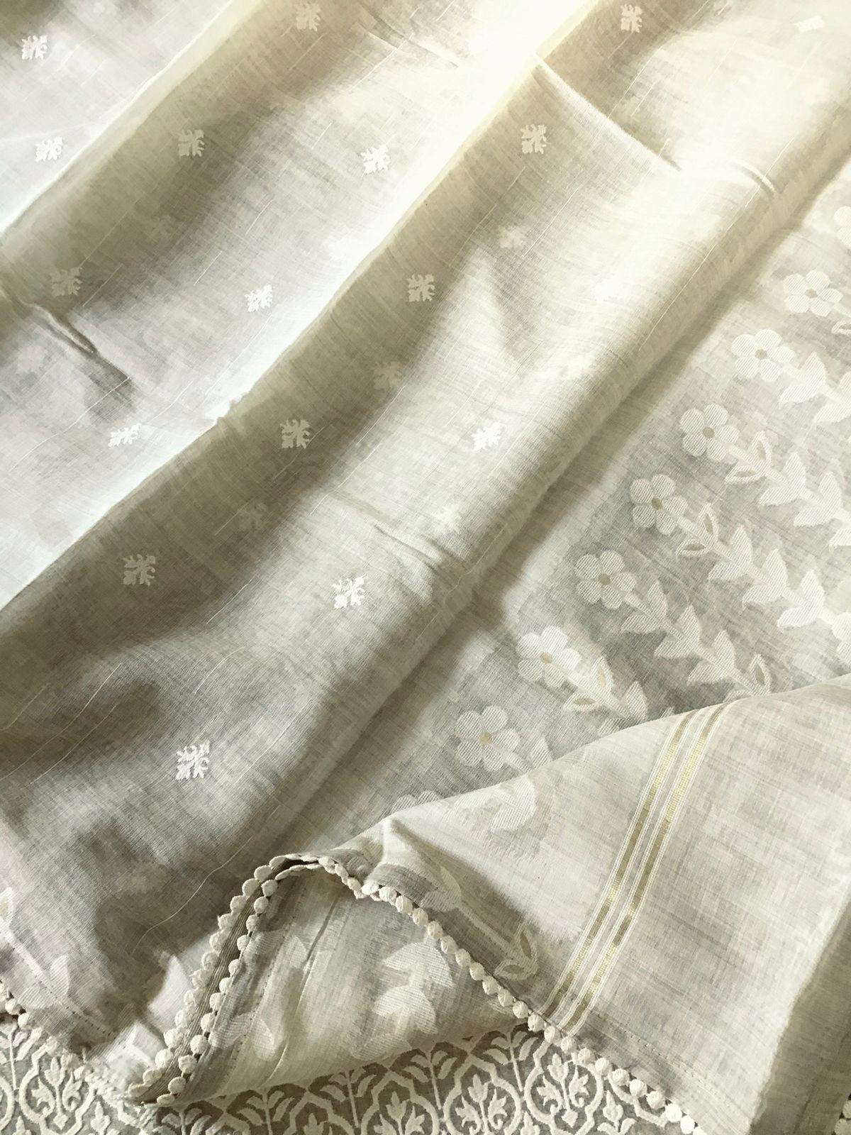 Soft Slub Chanderi Jamdani Weaved Embroidered Suit - Beige