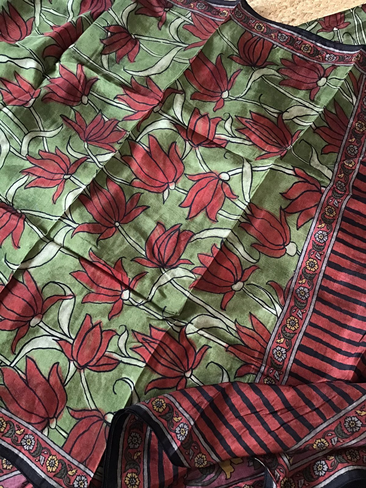 Soft Dola Silk Printed Top Dupatta Set - Green