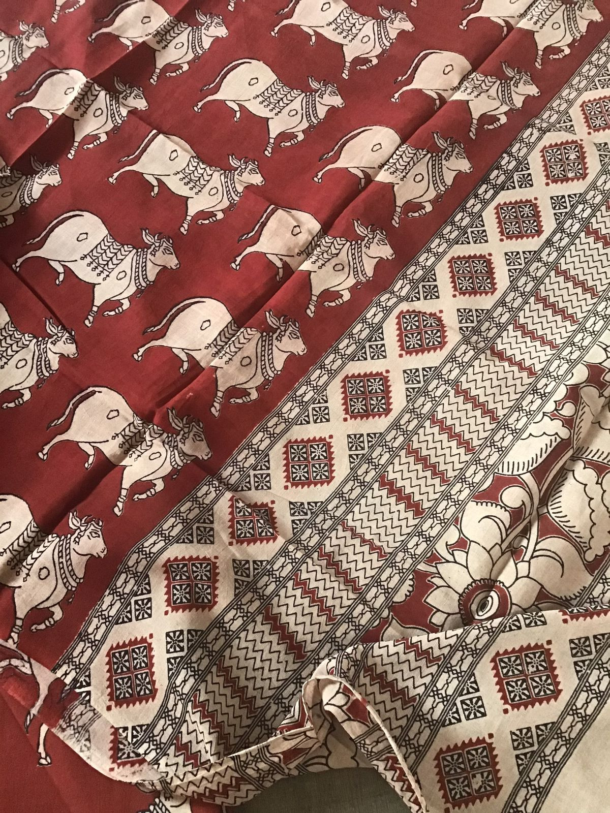 Pure Handloom Cotton Printed Embroidered Suit - Brown