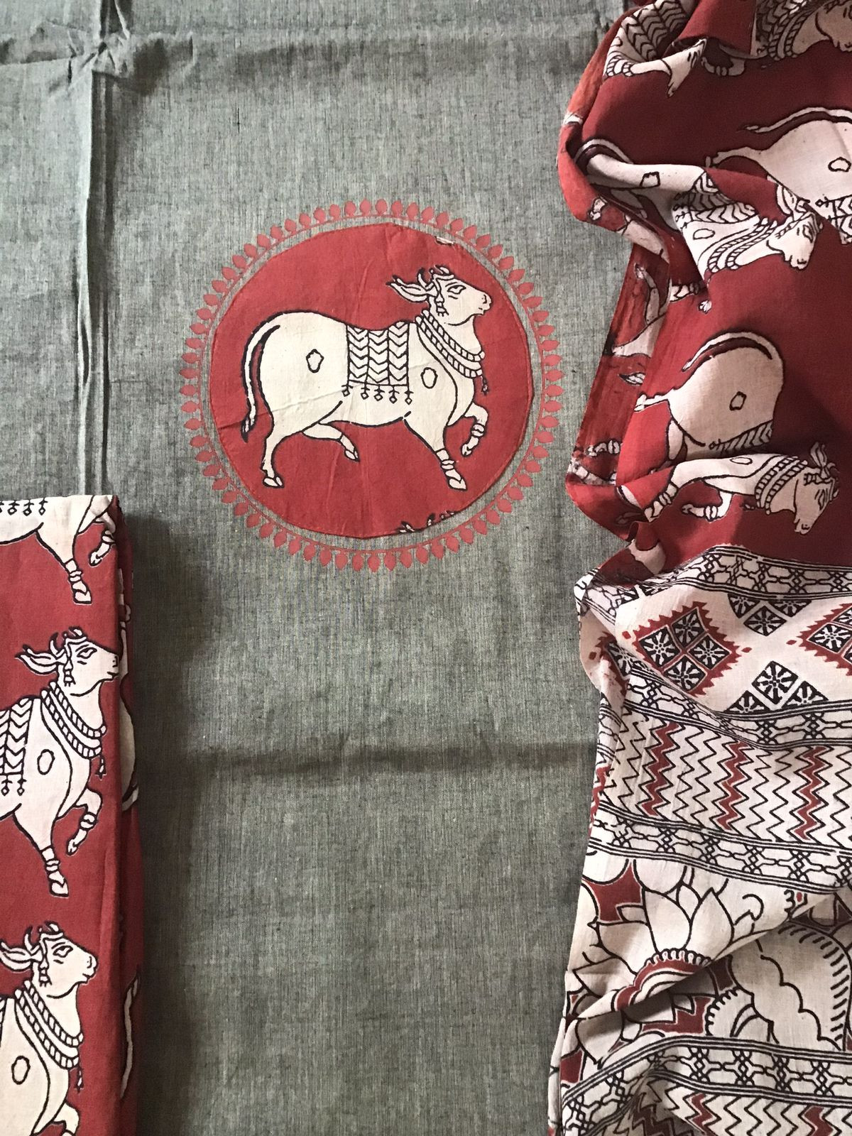 Pure Handloom Cotton Printed Embroidered Suit - Brown