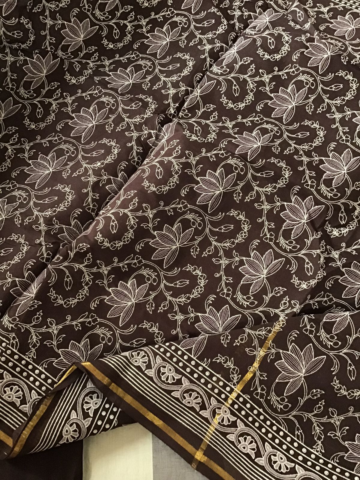 Pure Handloom Cotton Printed Suit - Brown