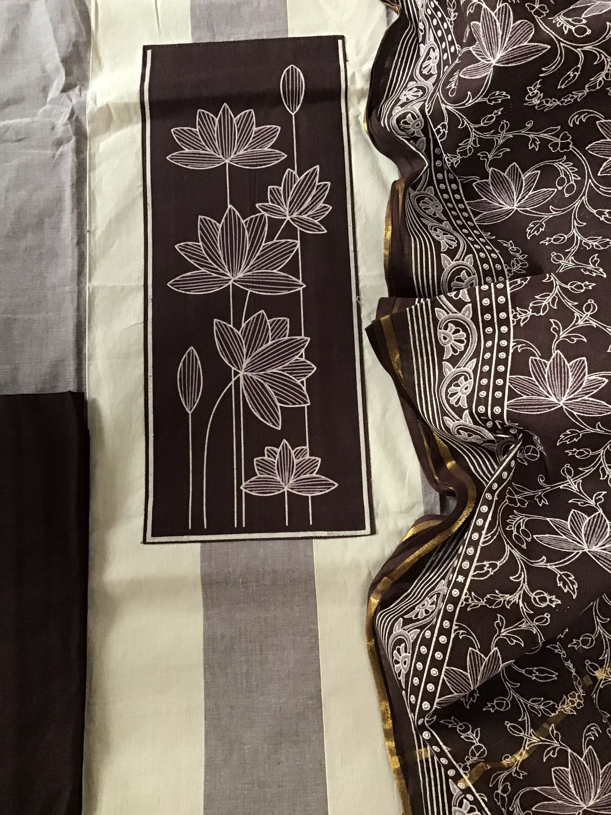 Pure Handloom Cotton Printed Suit - Brown