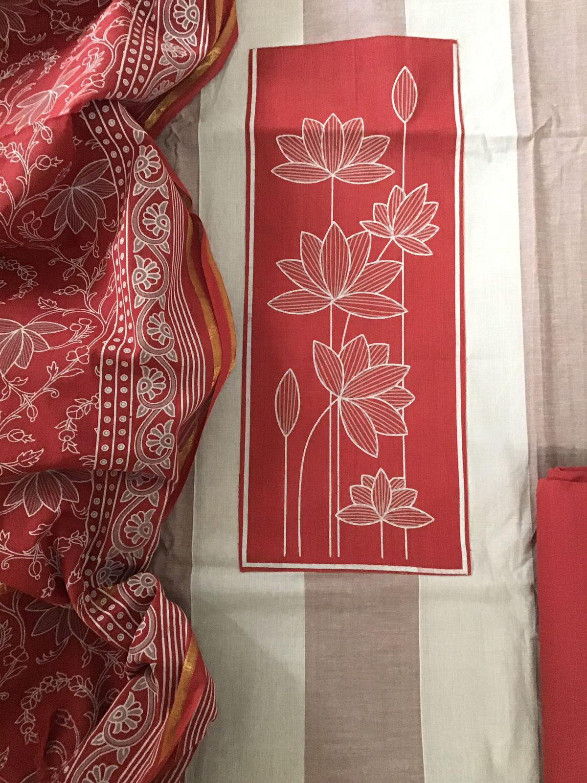 Pure Handloom Cotton Printed Suit - Red
