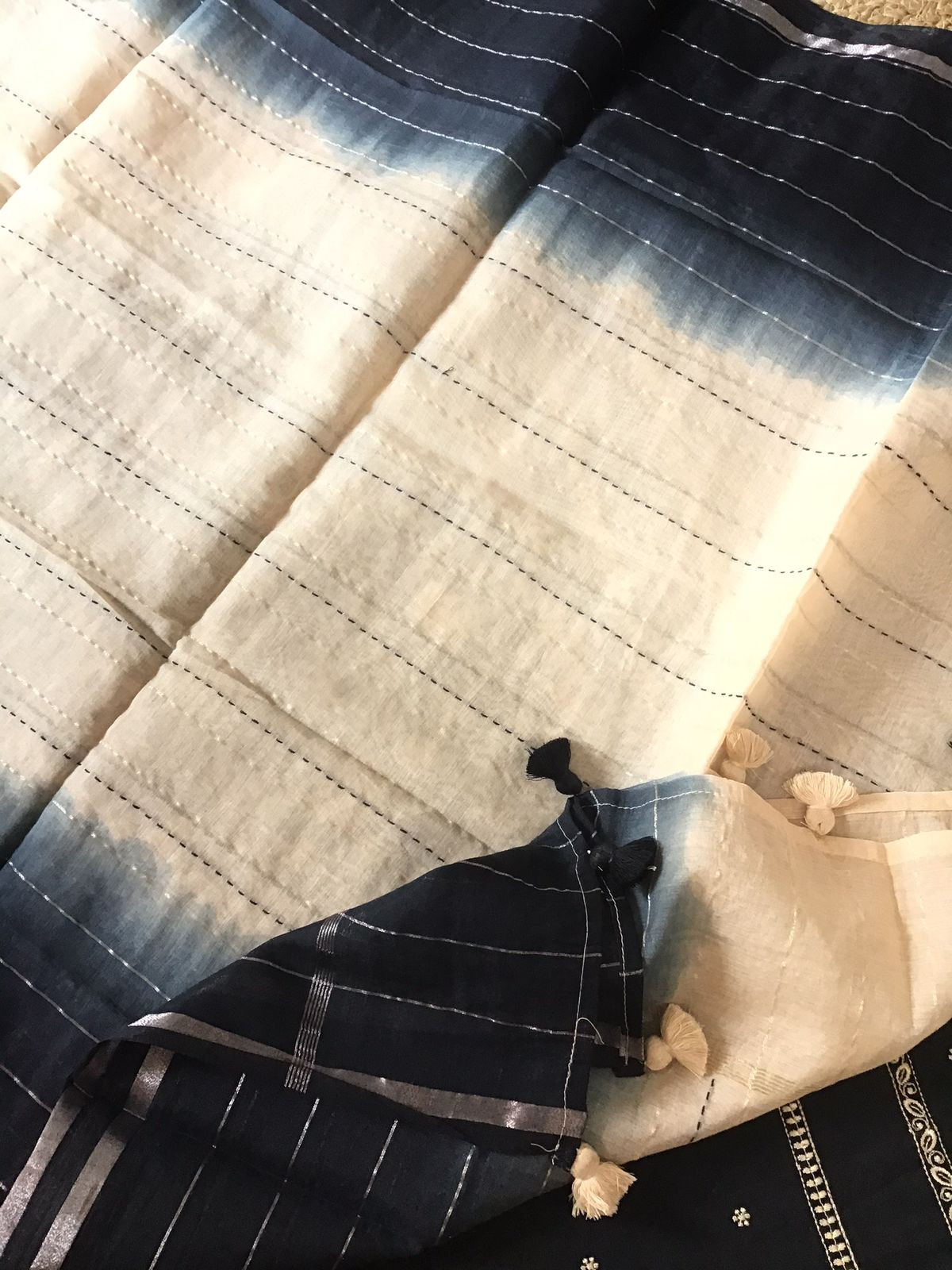 Pure Fine Upada Silk Embroidered Suit - Black