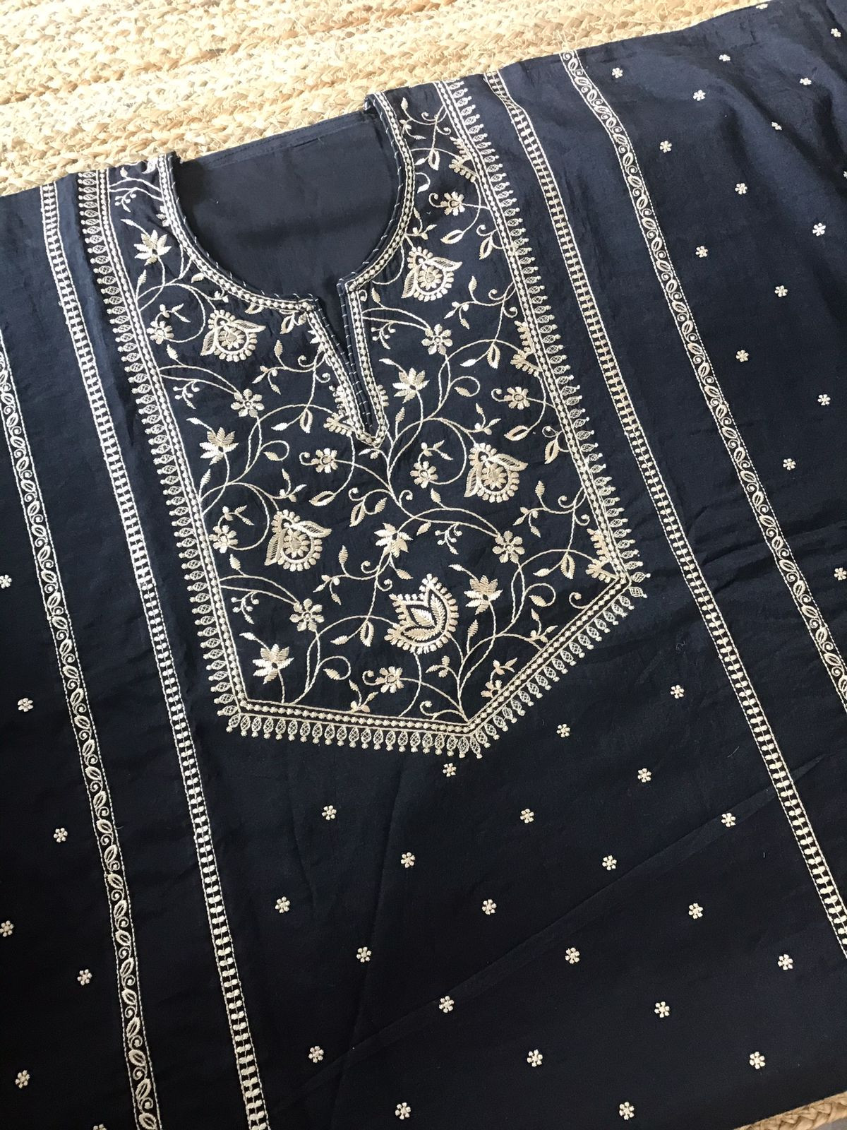 Pure Fine Upada Silk Embroidered Suit - Black