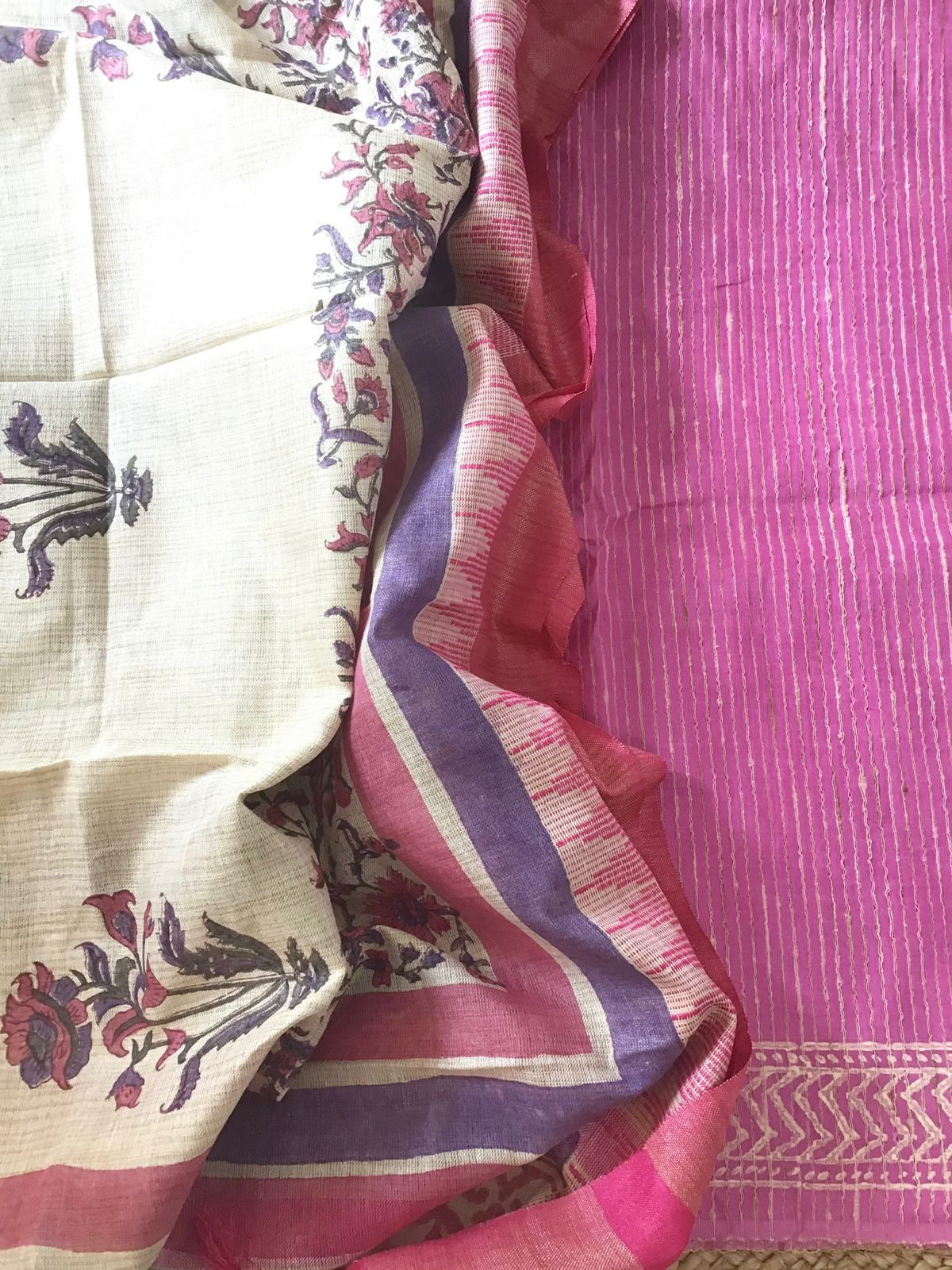 Soft Cotton Silk Self Weaved Embroidered Suit - Pink