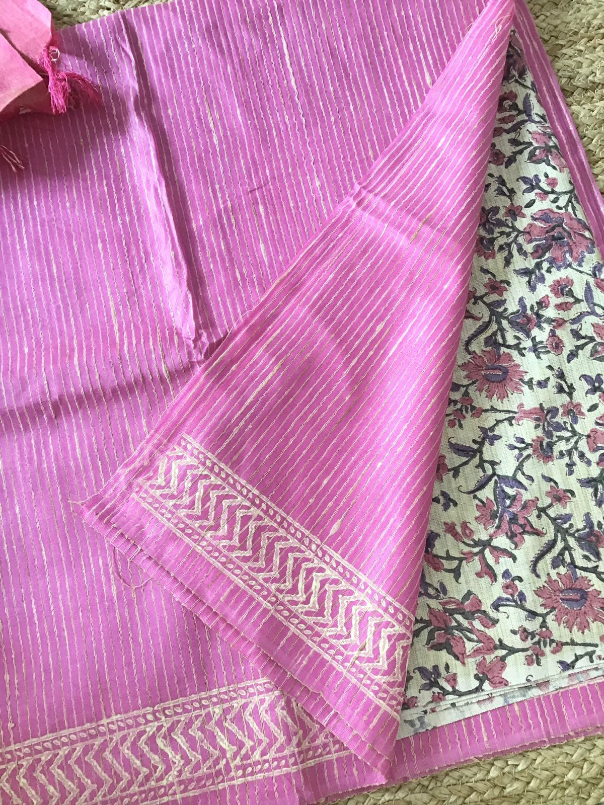 Soft Cotton Silk Self Weaved Embroidered Suit - Pink