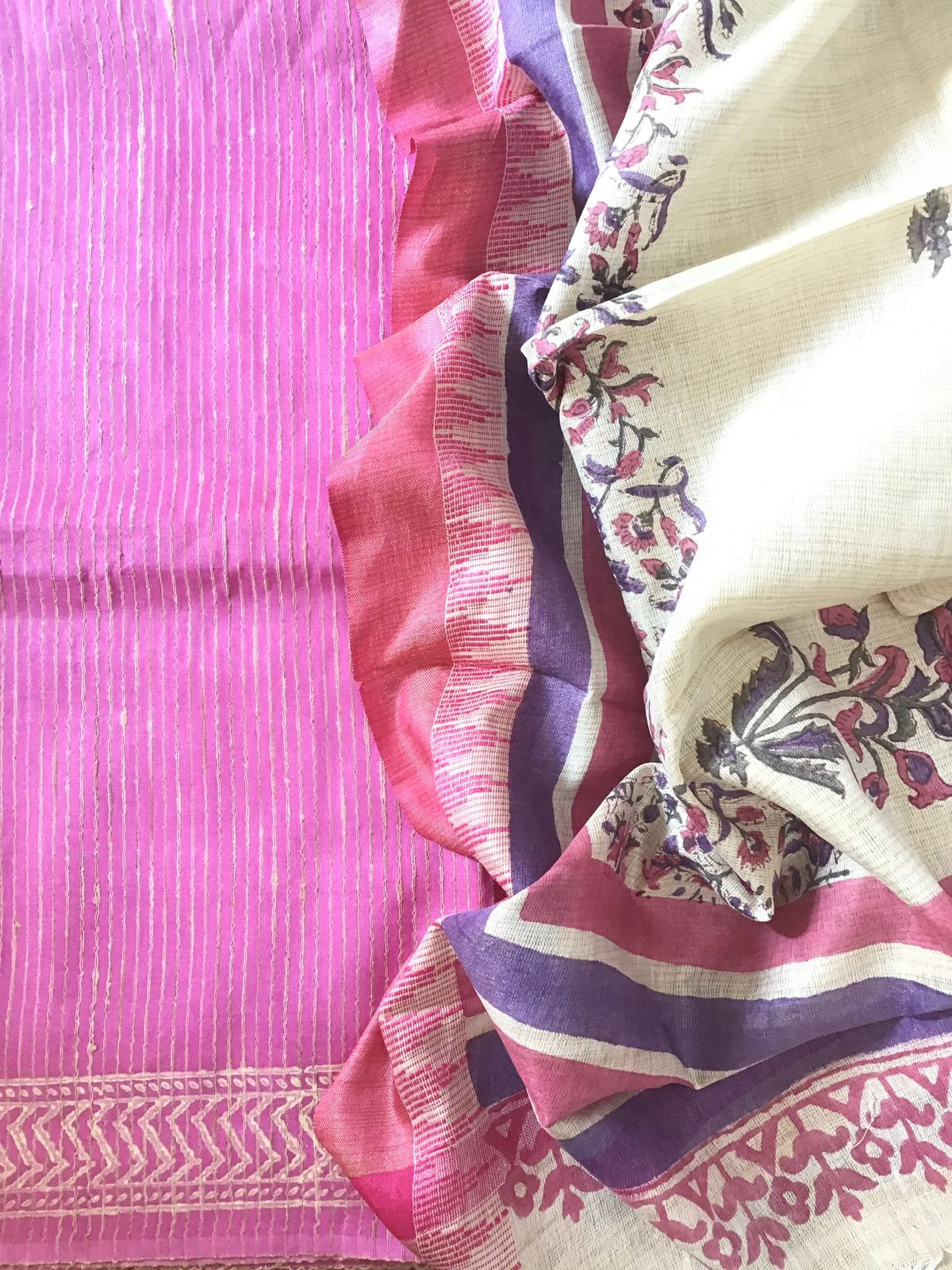 Soft Cotton Silk Self Weaved Embroidered Suit - Pink