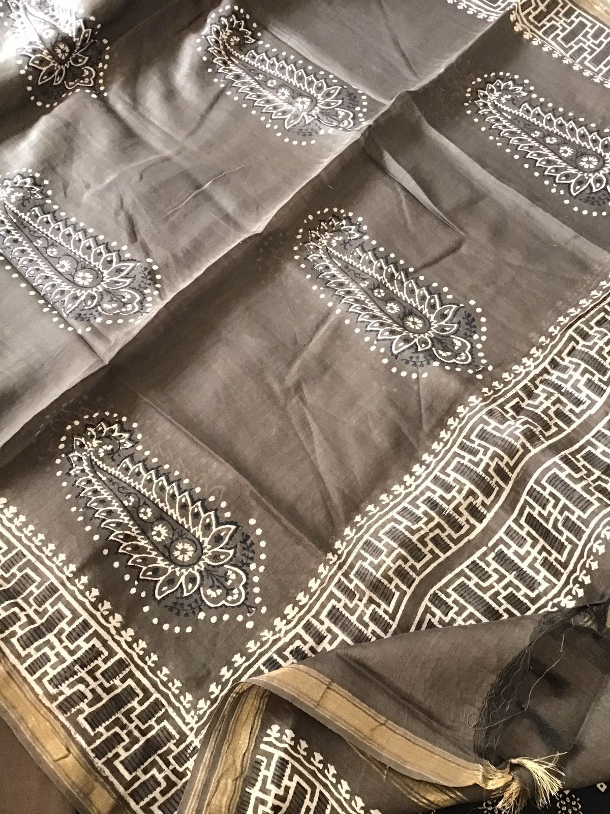 Pure Cotton Printed Embroidered Suit - Black