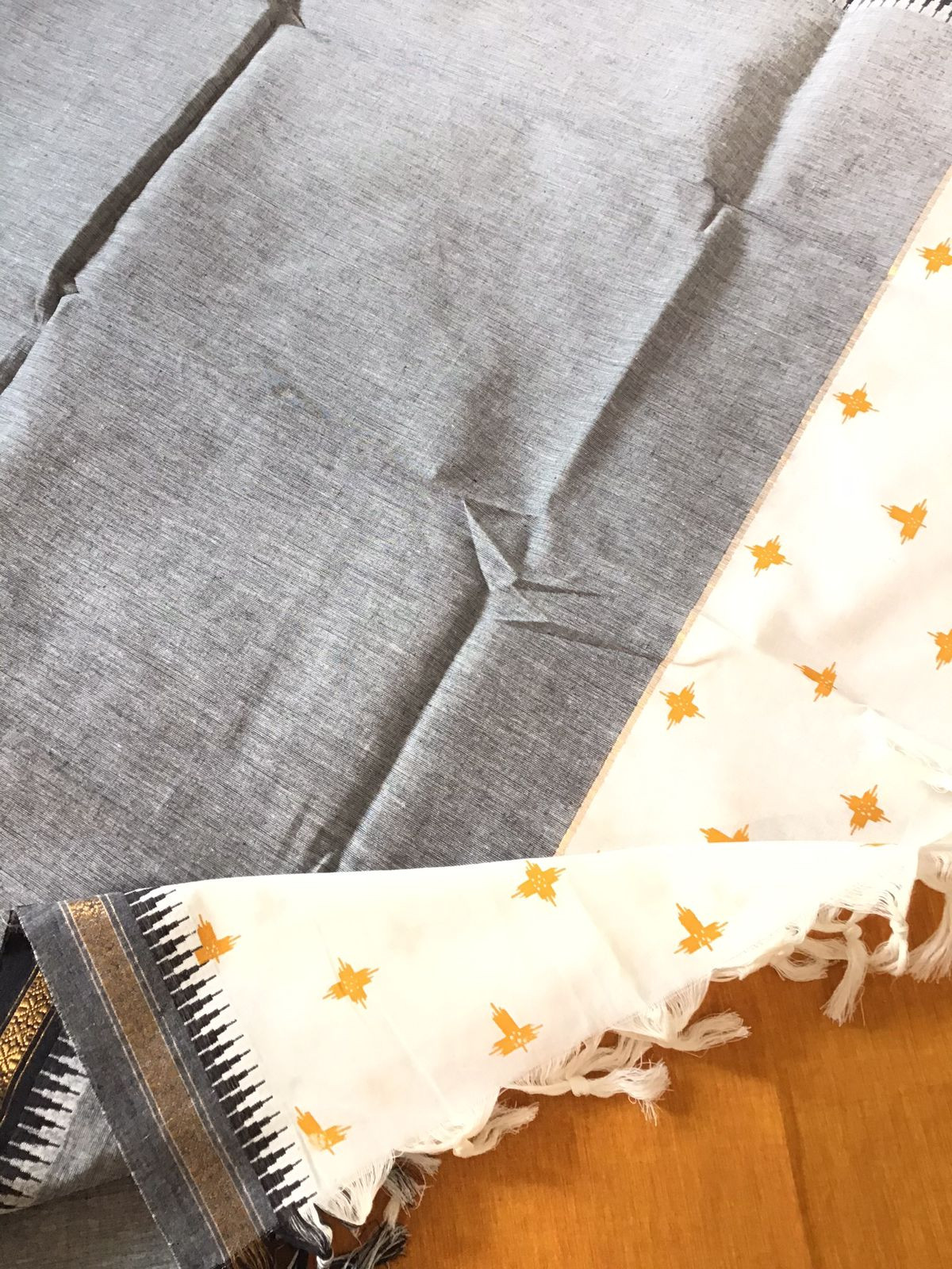 Pure Handloom Cotton Printed Suit - Yellow