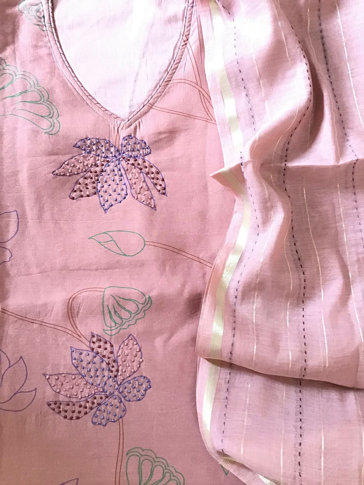 Pure Mul Chanderi Embroidered Suit - Pink