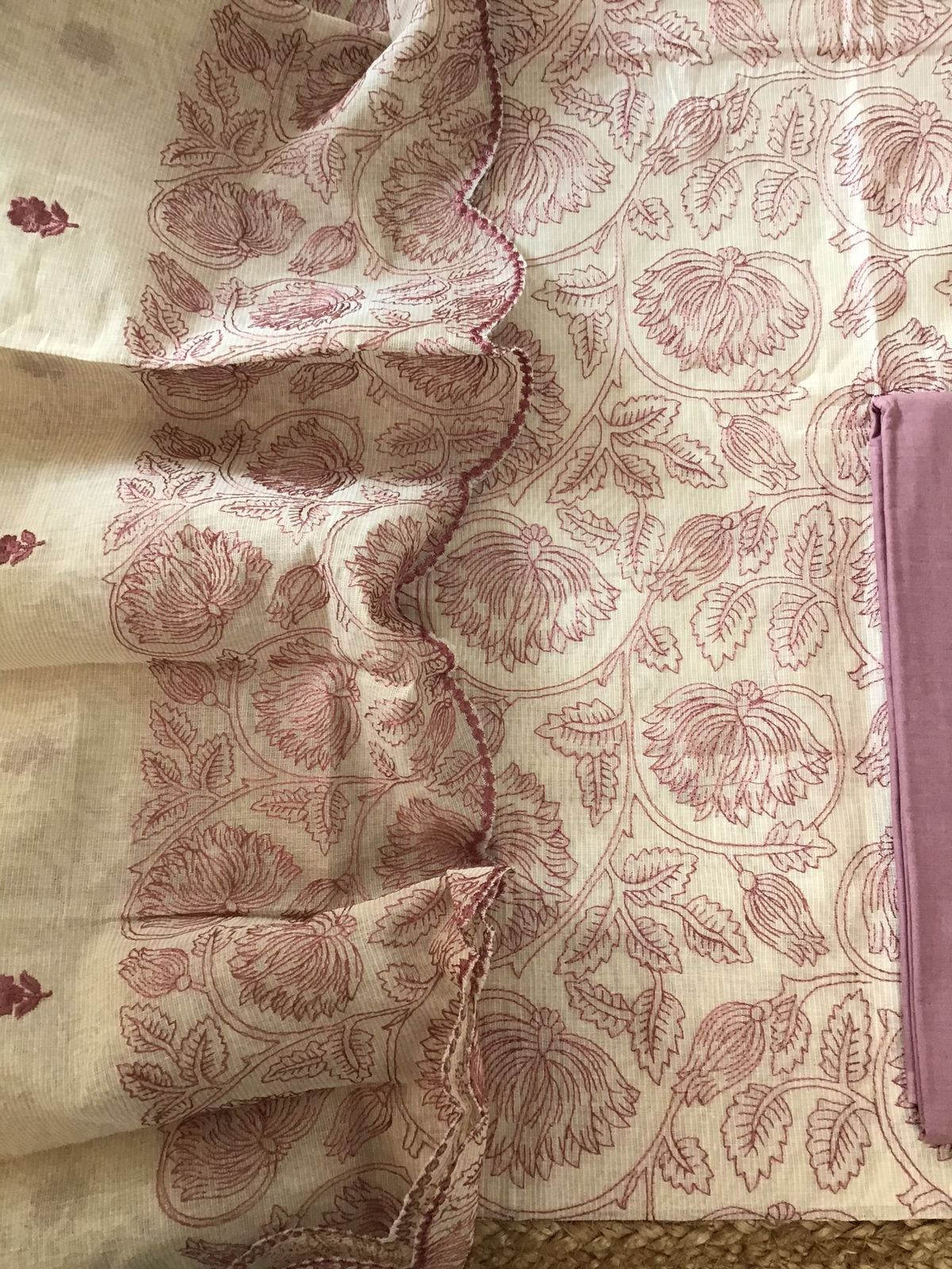 Pure Maheshwari Embroidered Suit - Off White