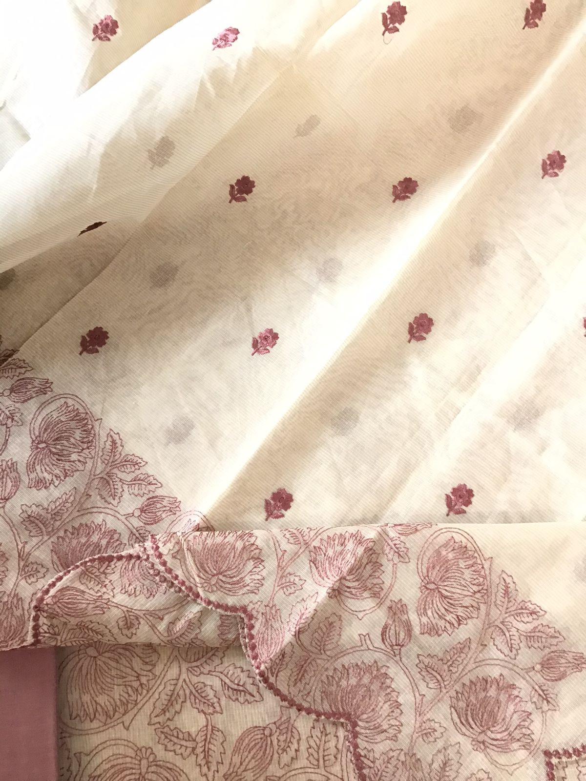 Pure Maheshwari Embroidered Suit - Off White