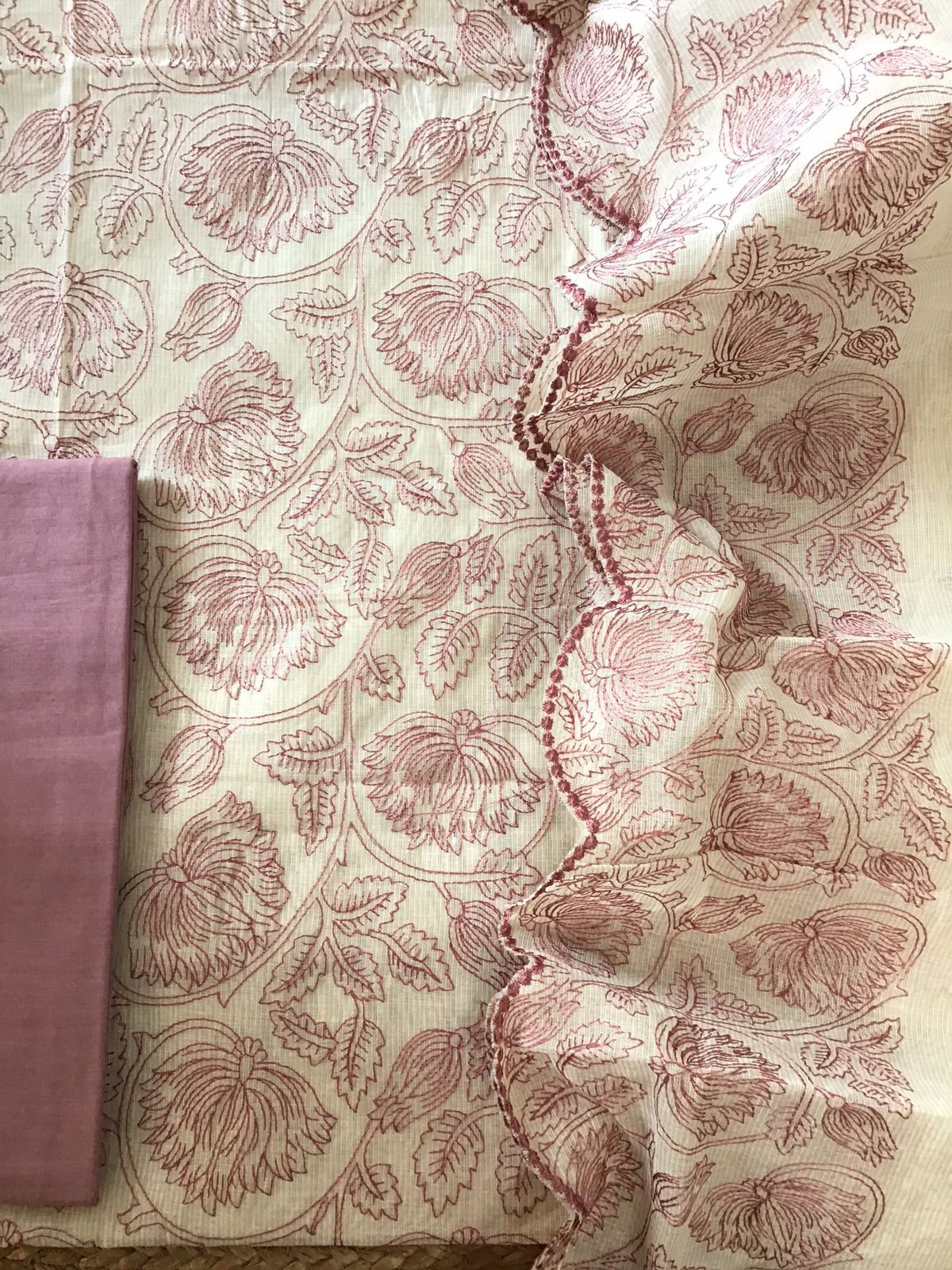 Pure Maheshwari Embroidered Suit - Off White