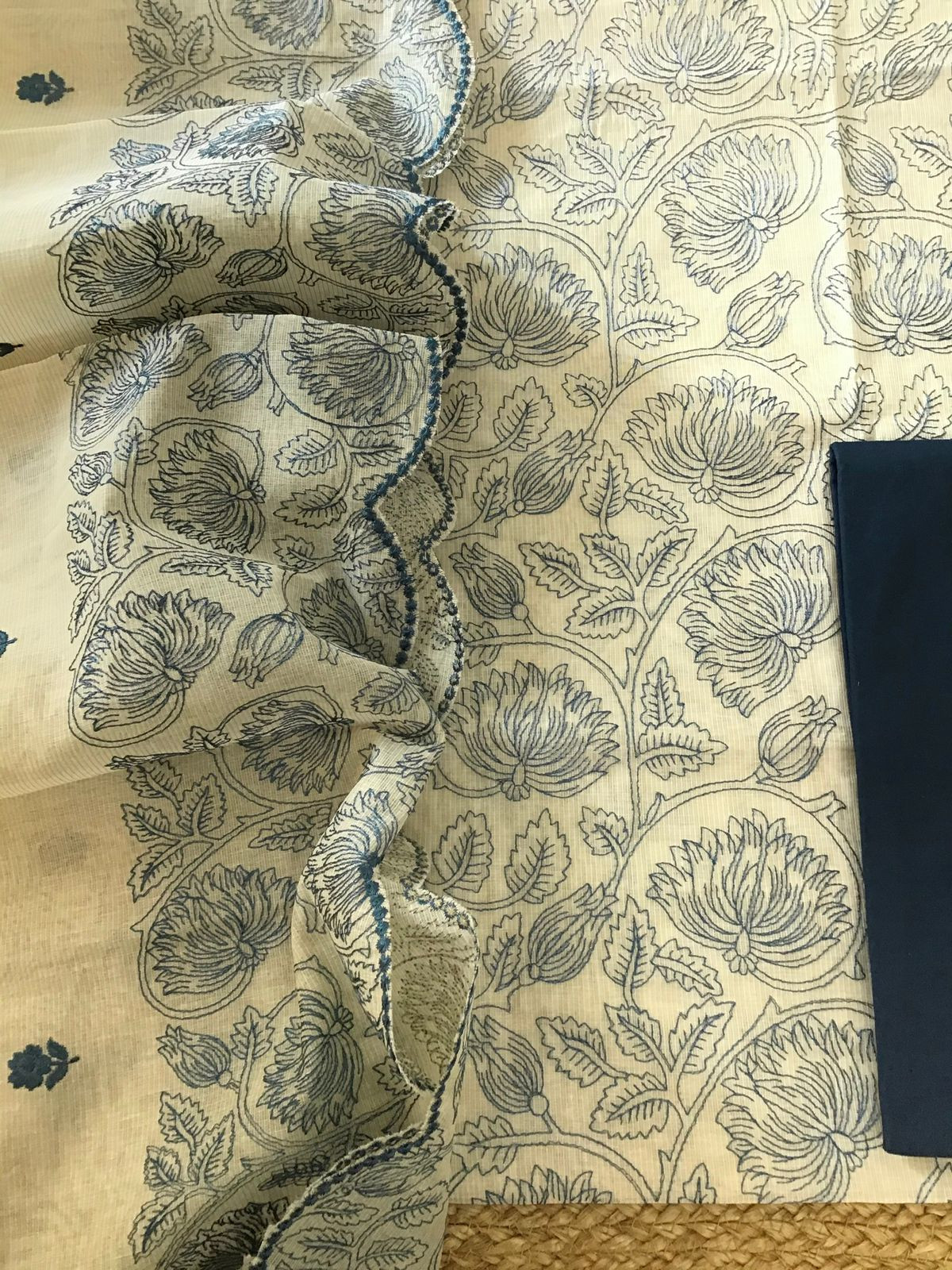 Pure Maheshwari Embroidered Suit - Off White