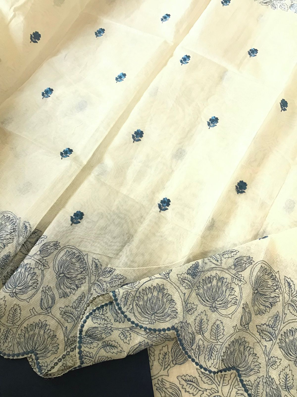 Pure Maheshwari Embroidered Suit - Off White