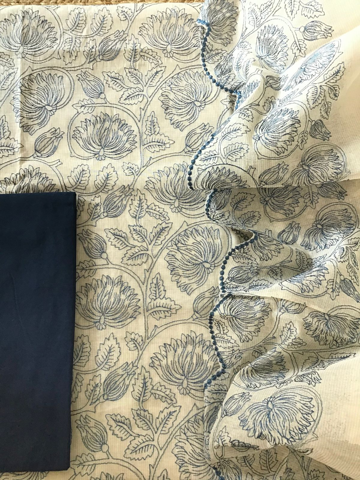 Pure Maheshwari Embroidered Suit - Off White