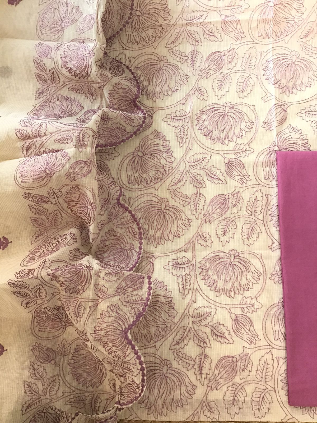 Pure Maheshwari Embroidered Suit - Off White