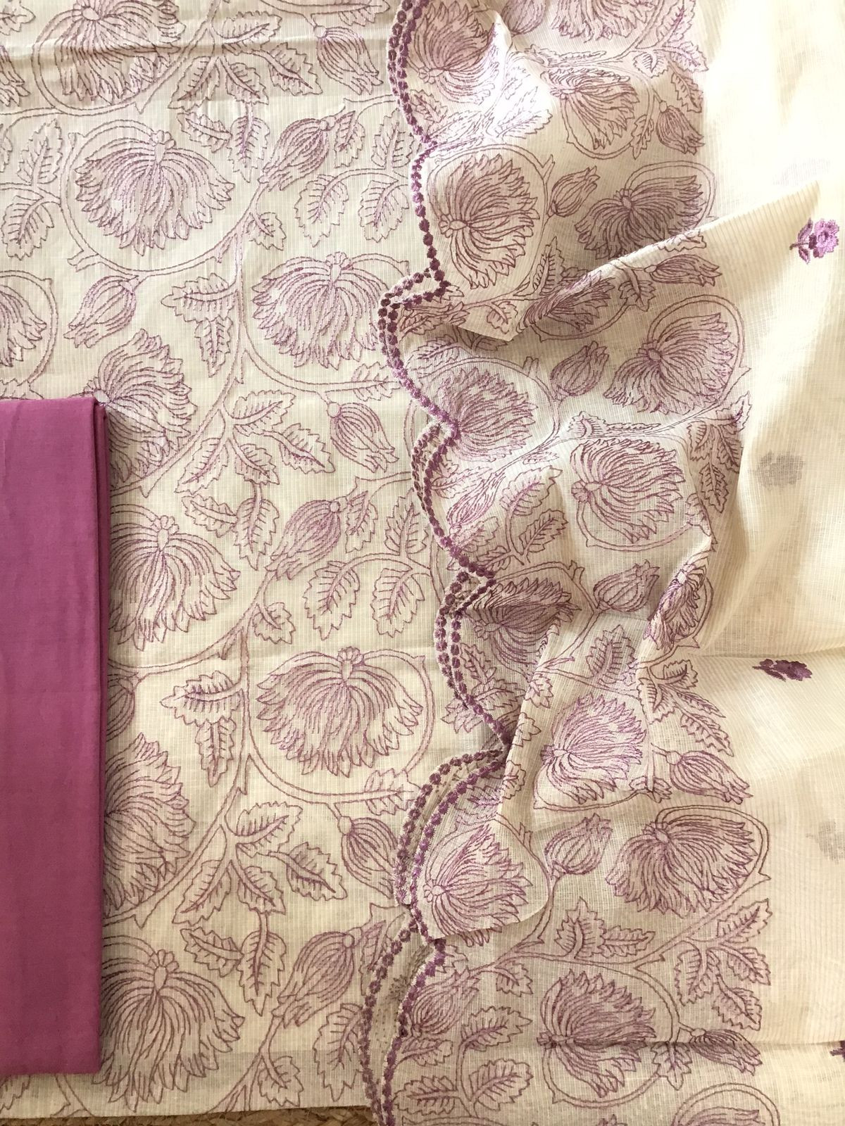 Pure Maheshwari Embroidered Suit - Off White