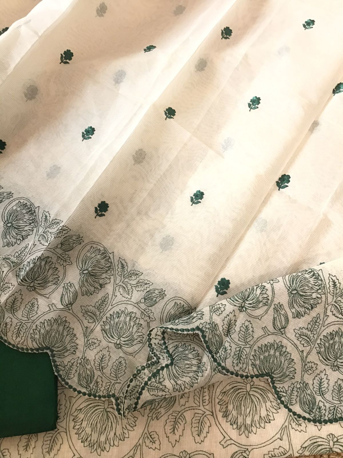 Pure Maheshwari Embroidered Suit - Off White