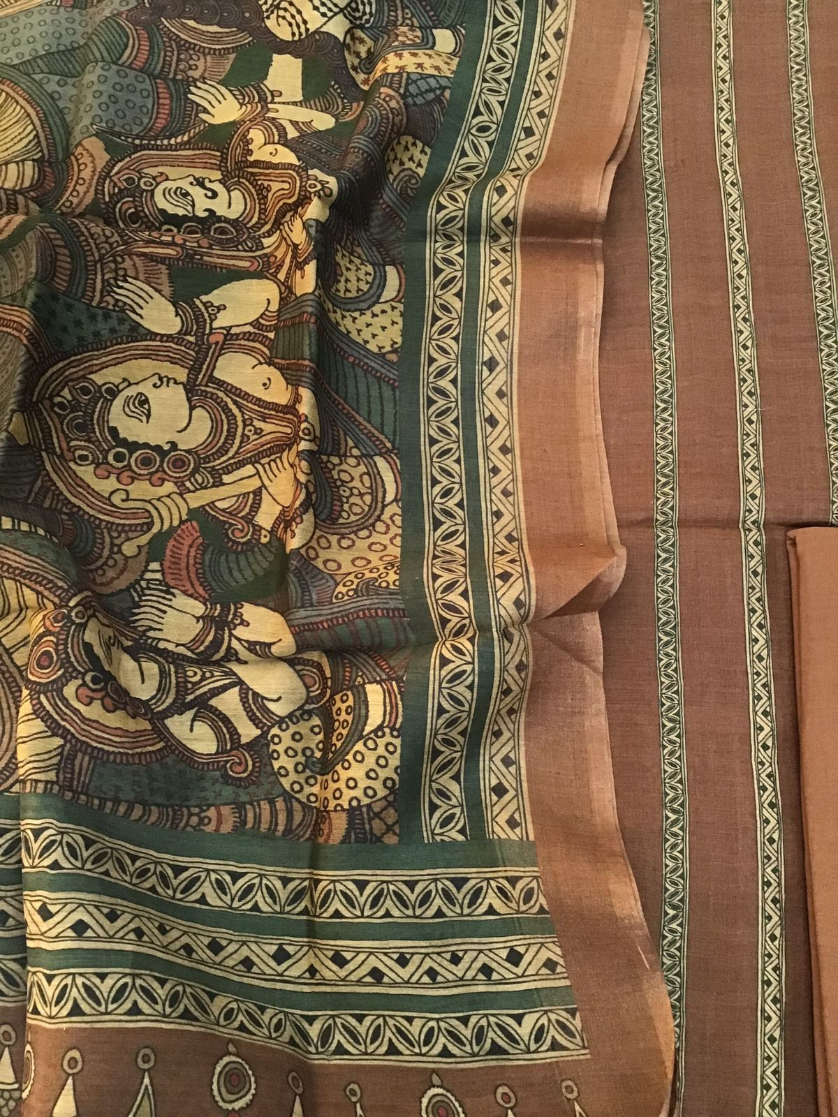 Pure Munga Silk Printed Suit - Brown