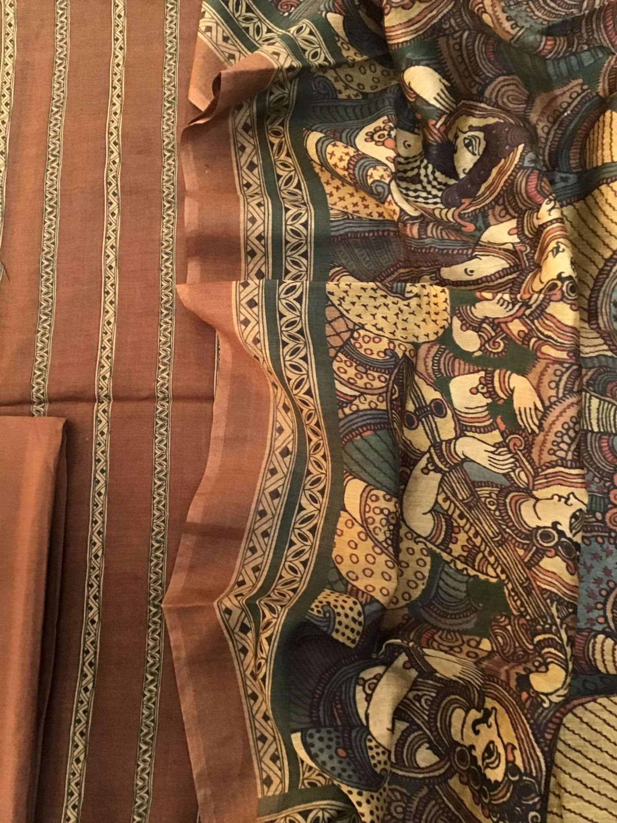 Pure Munga Silk Printed Suit - Brown