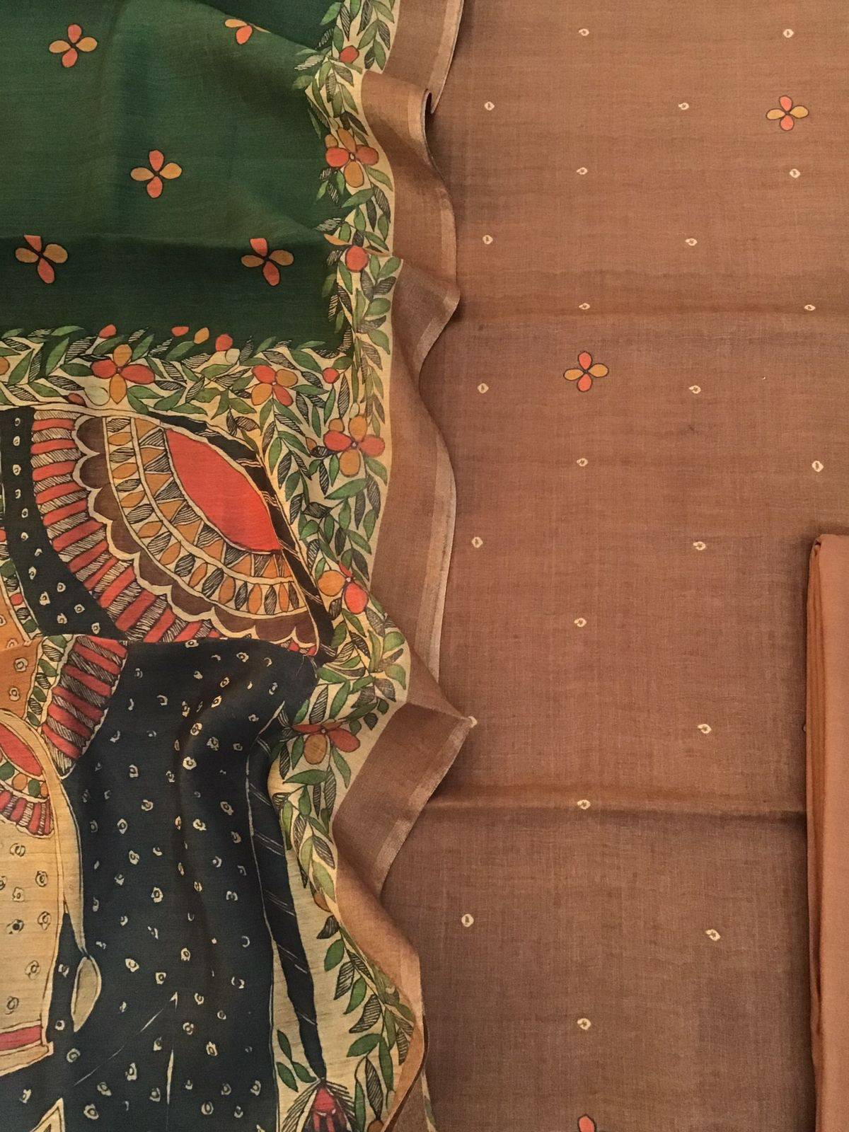 Pure Munga Silk Printed Suit - Brown