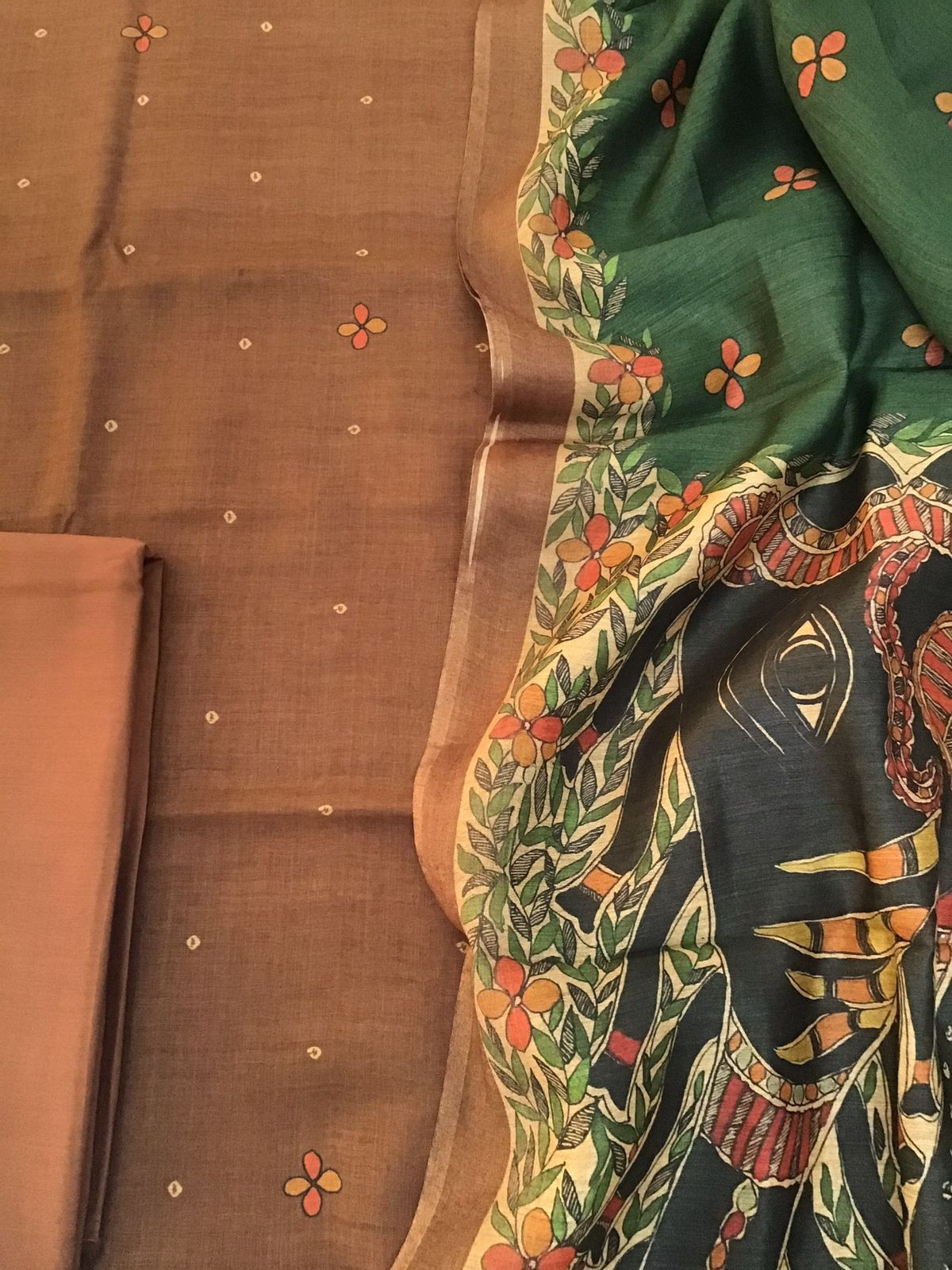 Pure Munga Silk Printed Suit - Brown