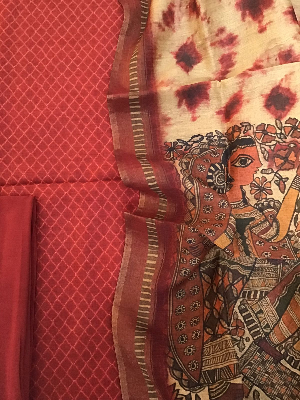 Pure Munga Silk Printed Suit - Red