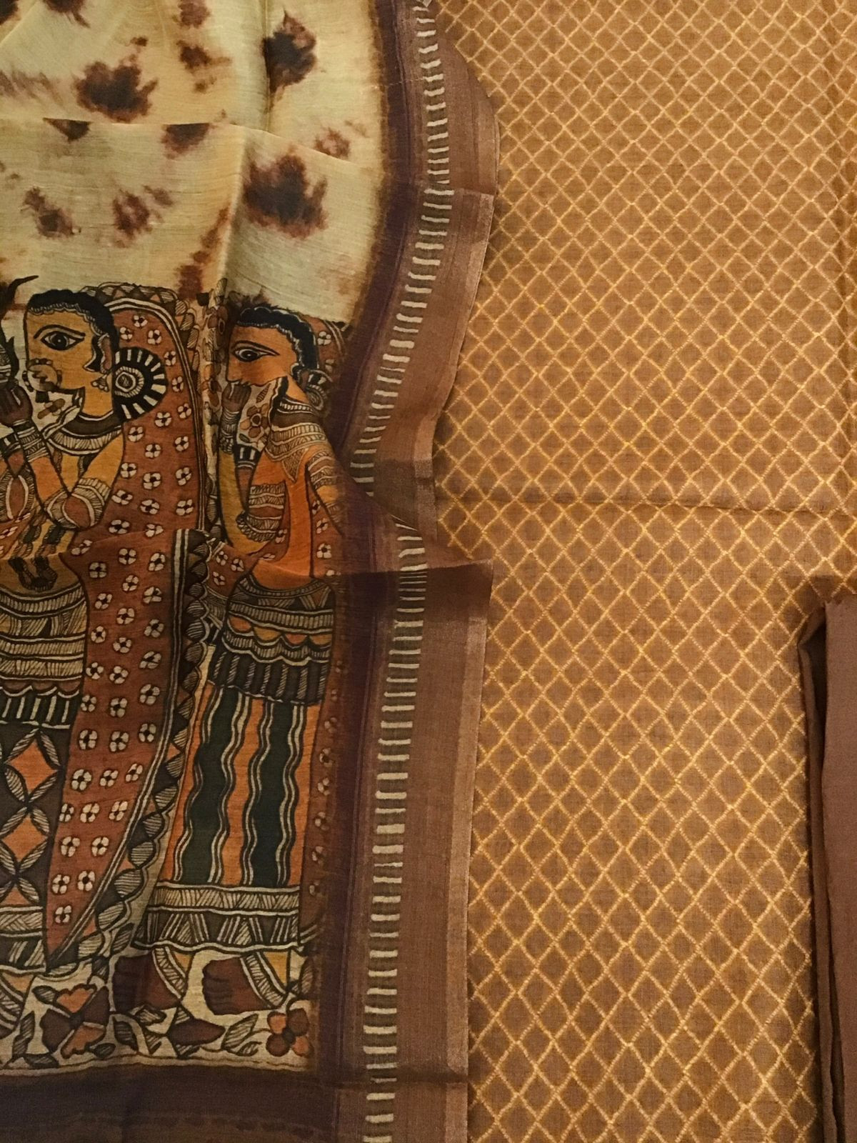 Pure Munga Silk Printed Suit - Brown