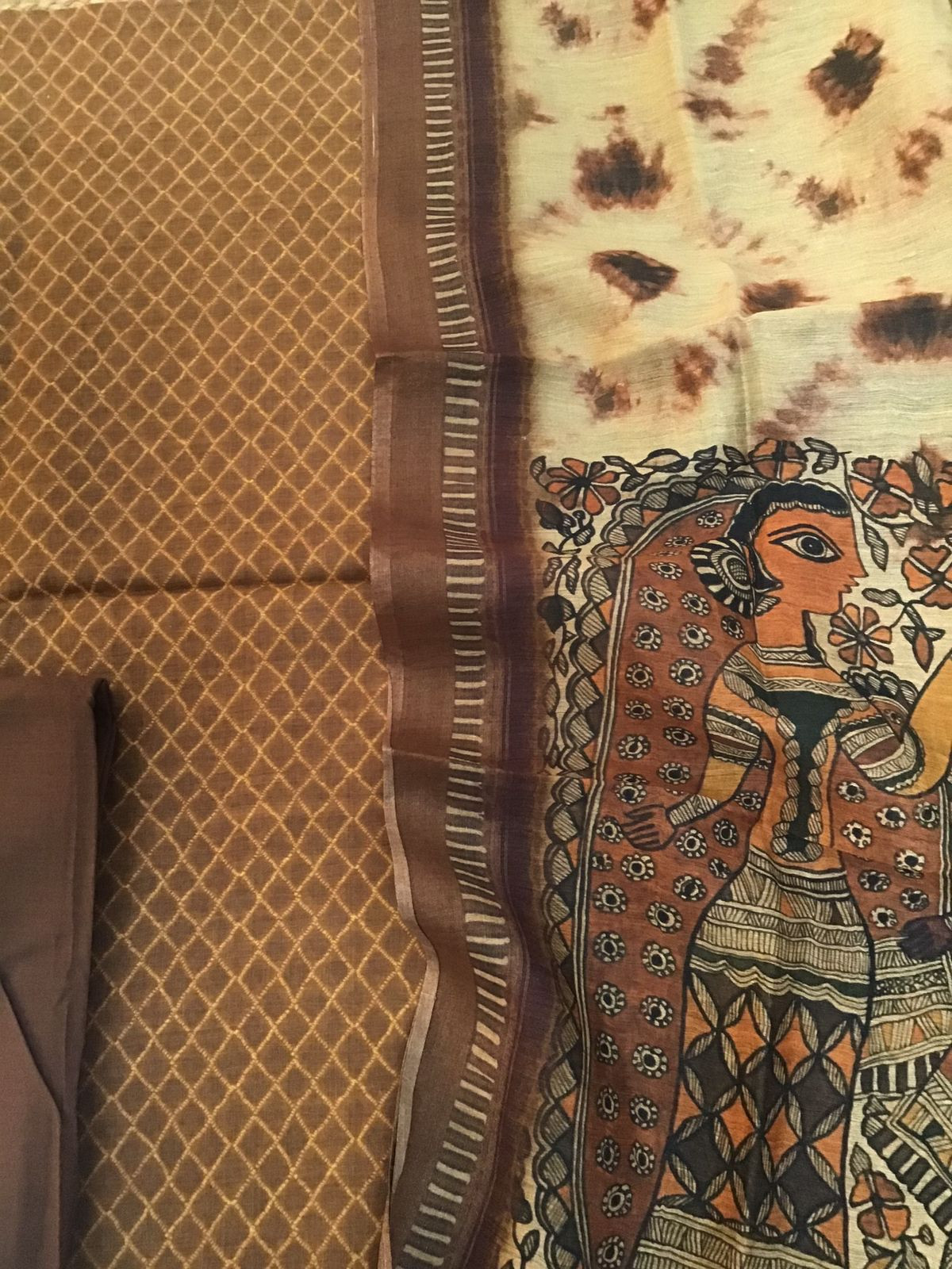 Pure Munga Silk Printed Suit - Brown